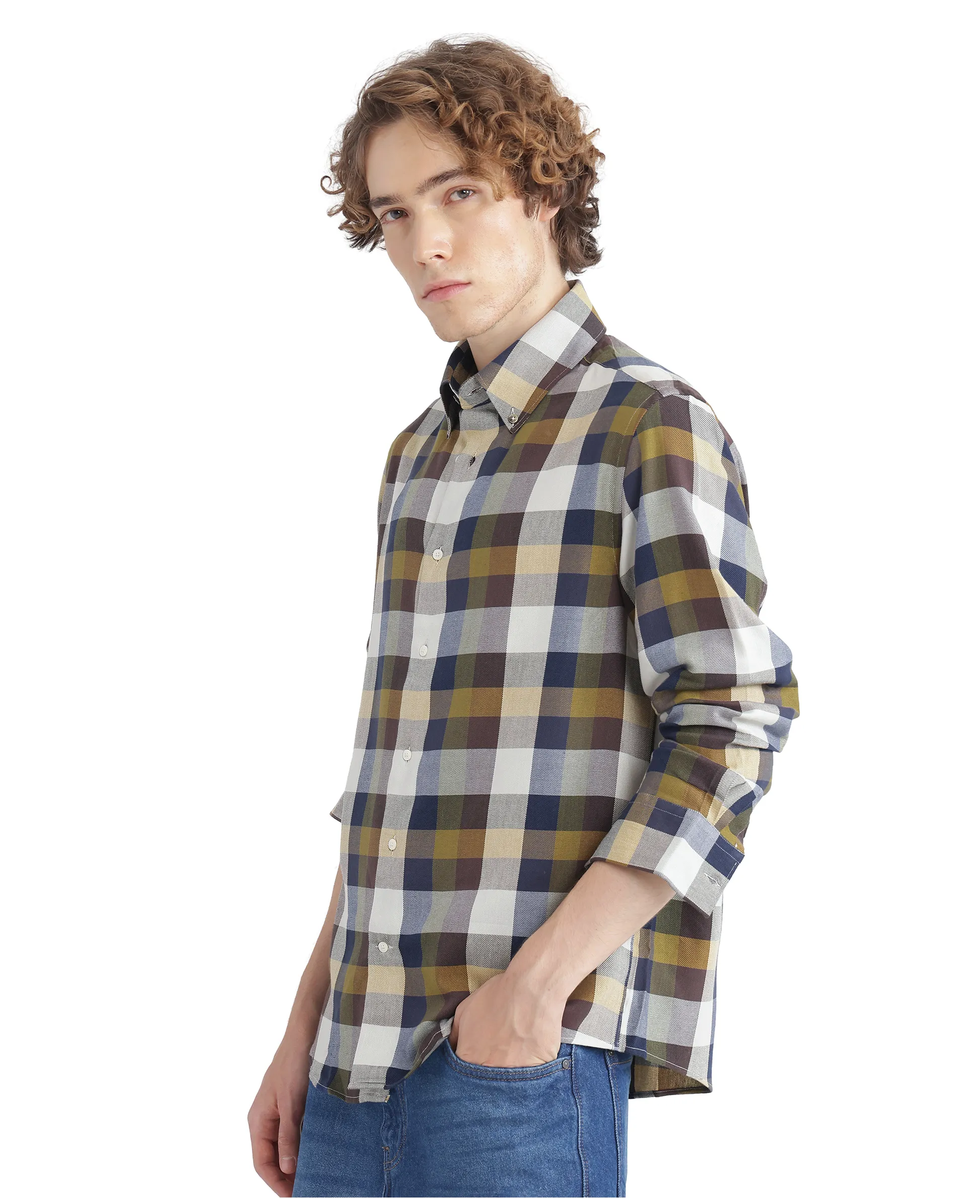 Rare Rabbit Men's Kalen Multi Checked Print Oversized Fit Full Sleeve Collared Shirt - Image 5