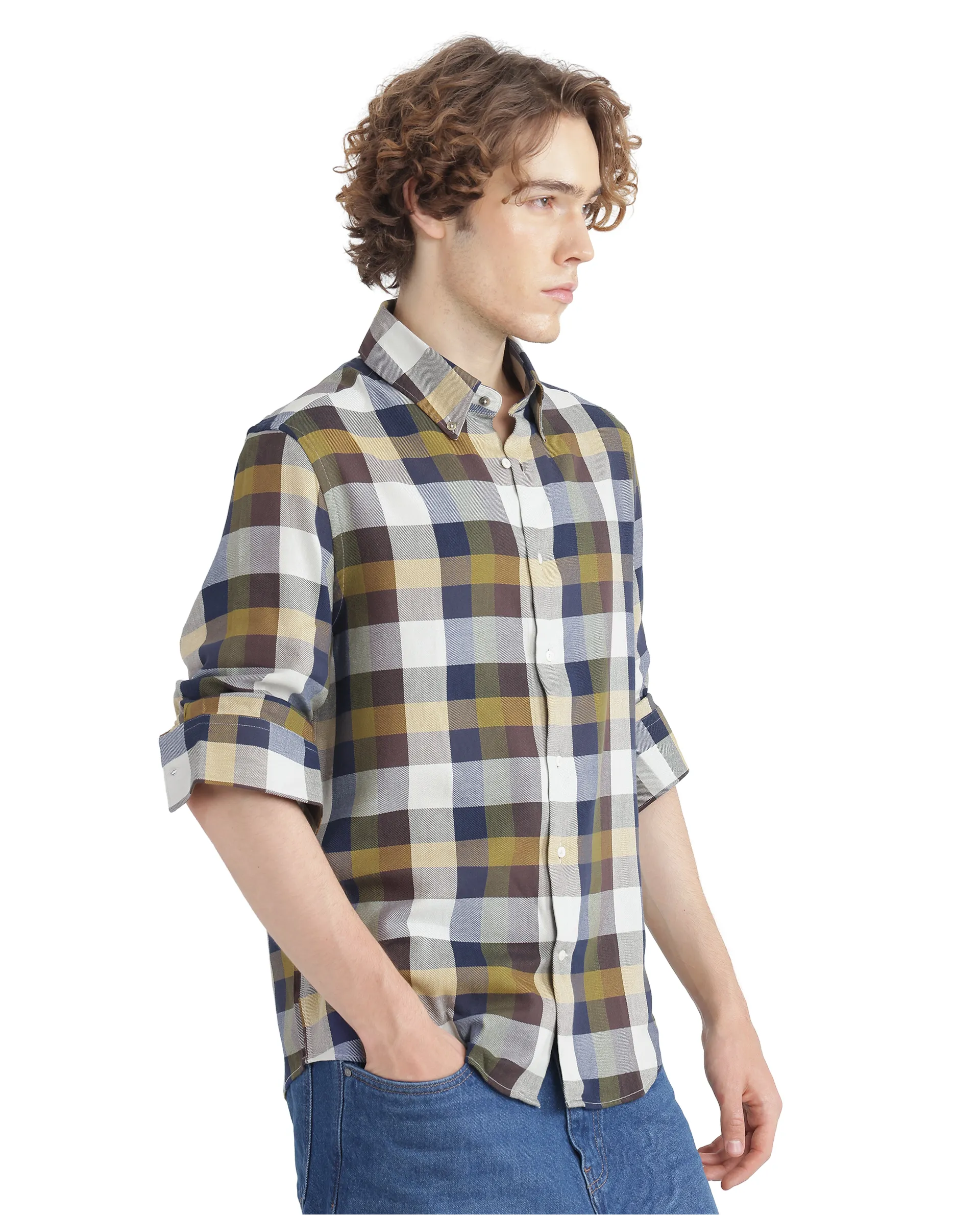 Rare Rabbit Men's Kalen Multi Checked Print Oversized Fit Full Sleeve Collared Shirt - Image 6