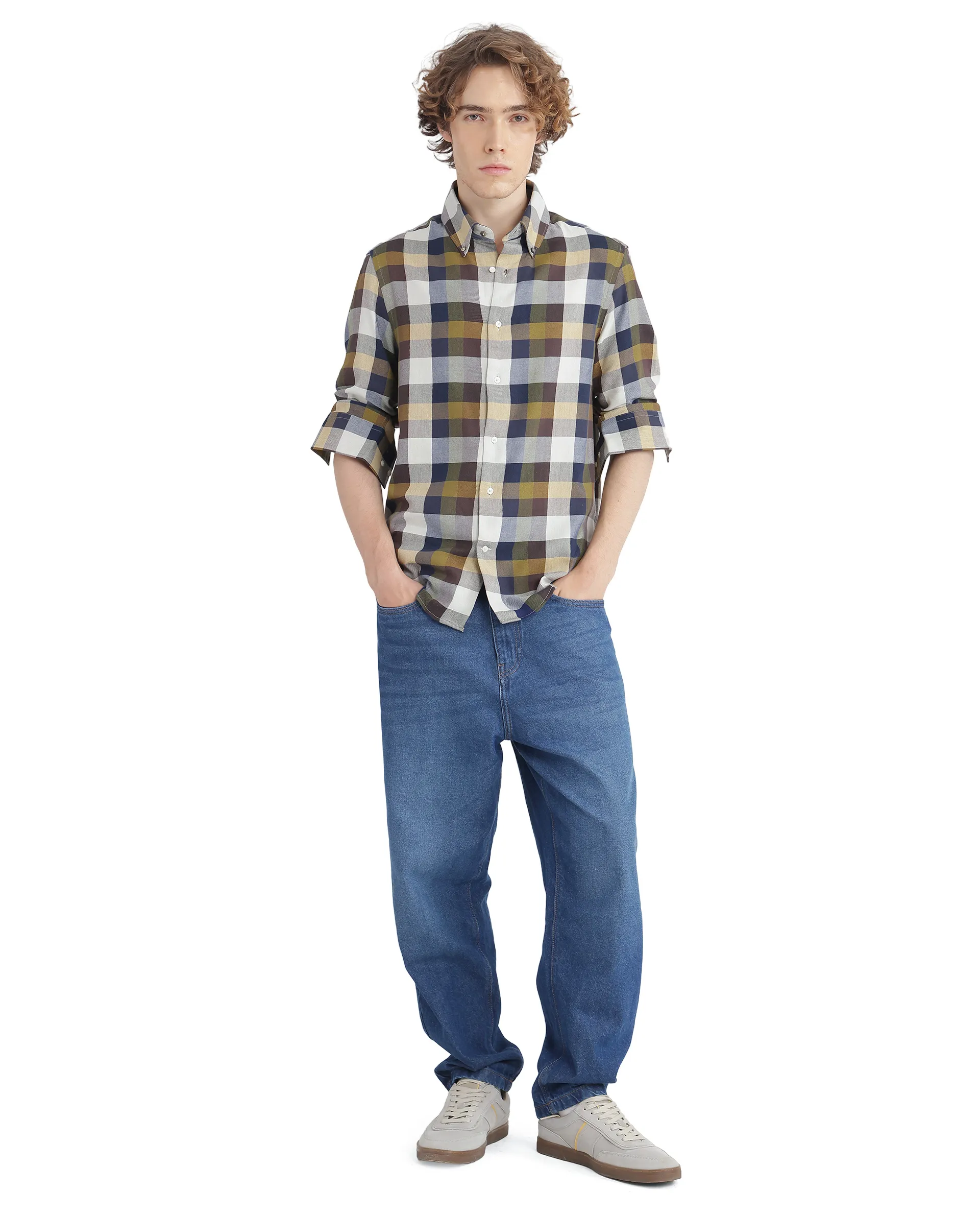 Rare Rabbit Men's Kalen Multi Checked Print Oversized Fit Full Sleeve Collared Shirt - Image 7