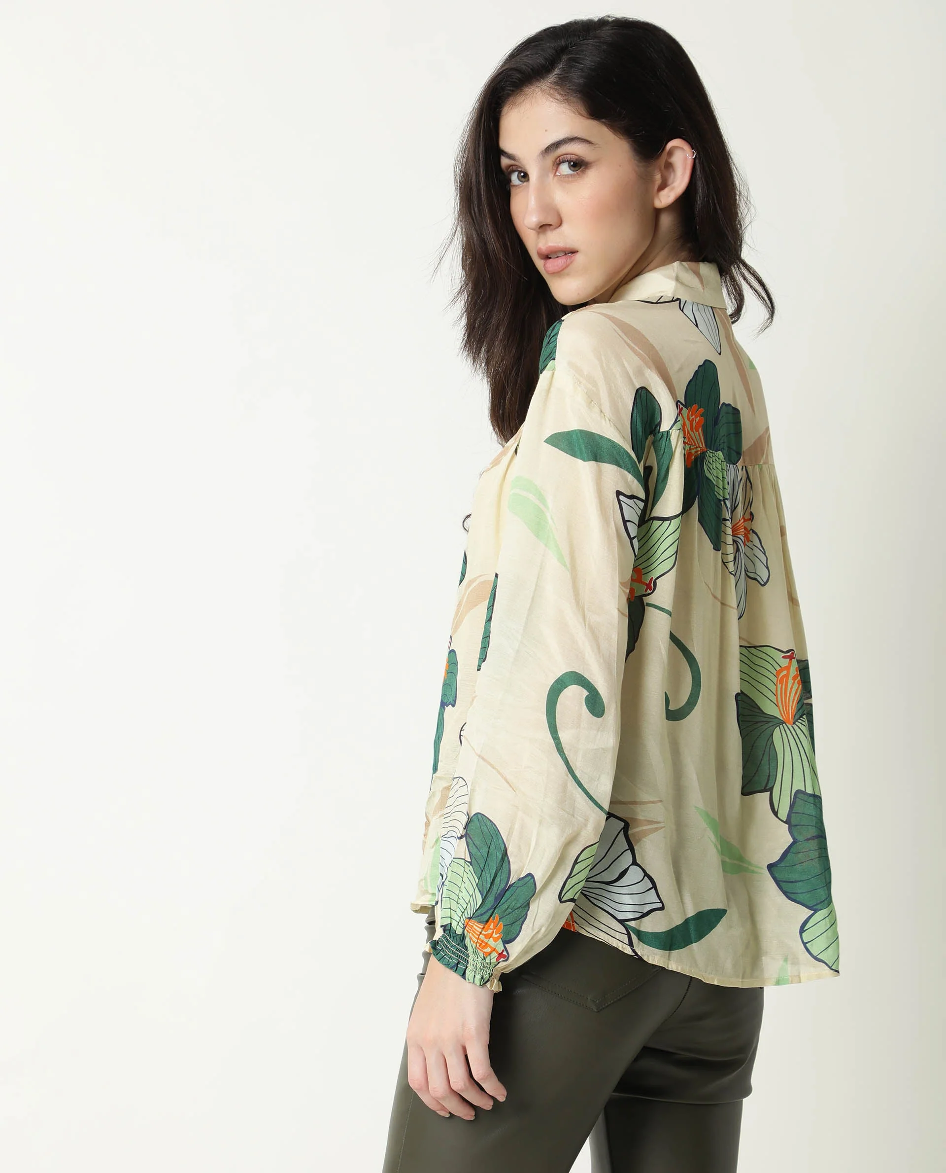 Rareism Women's Kalina Offwhite Tie-Up Neck Floral Print Knee Length Regular Fit Top - Image 10