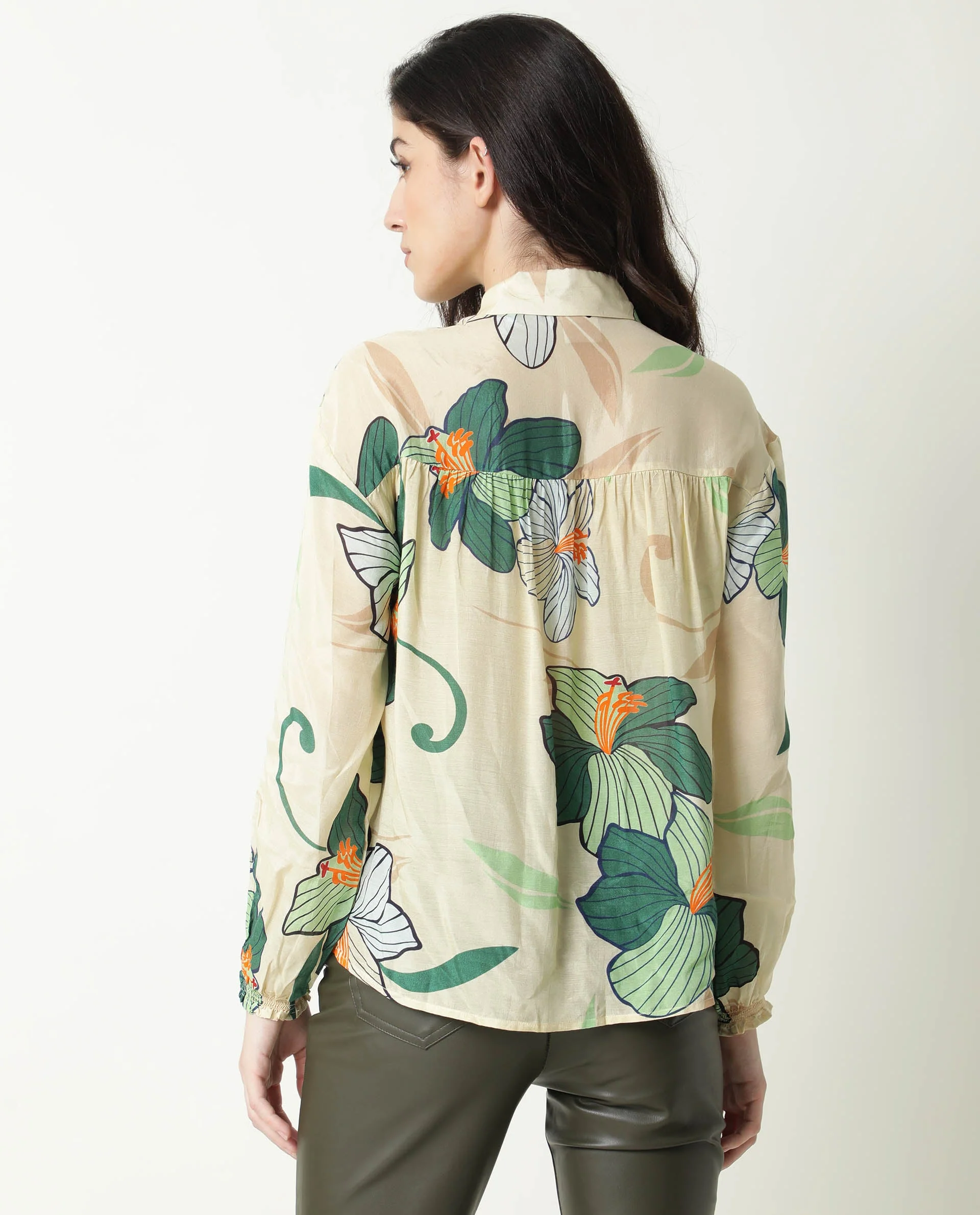 Rareism Women's Kalina Offwhite Tie-Up Neck Floral Print Knee Length Regular Fit Top - Image 3