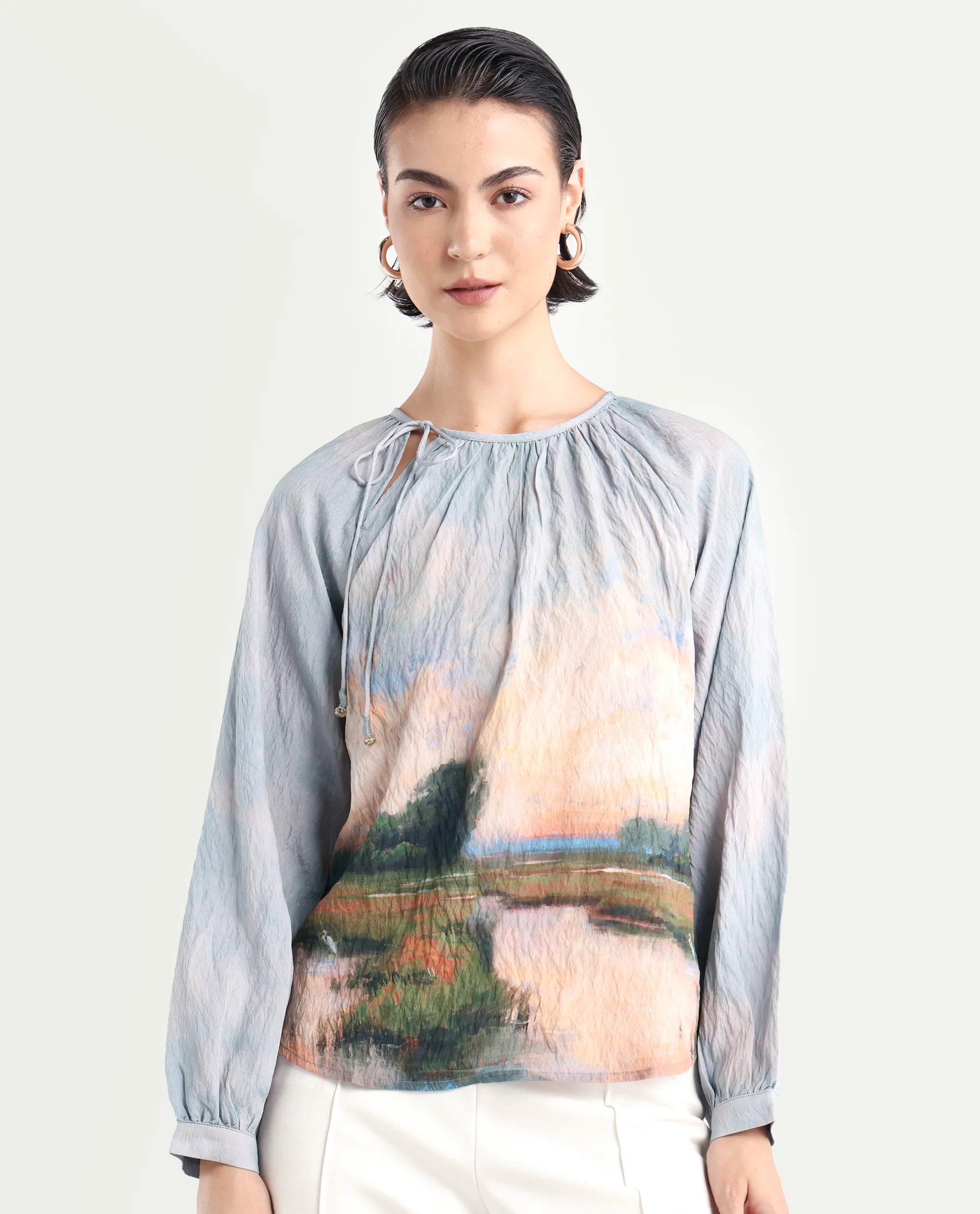 Rareism Women's Kall Multi Cotton Blend Boat Neck Graphic Print Raglan Sleeve Regular Fit Top - Image 3