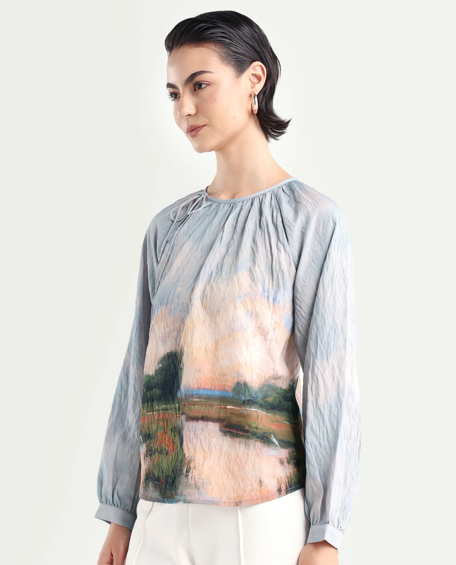 Rareism Women's Kall Multi Cotton Blend Boat Neck Graphic Print Raglan Sleeve Regular Fit Top - Image 5