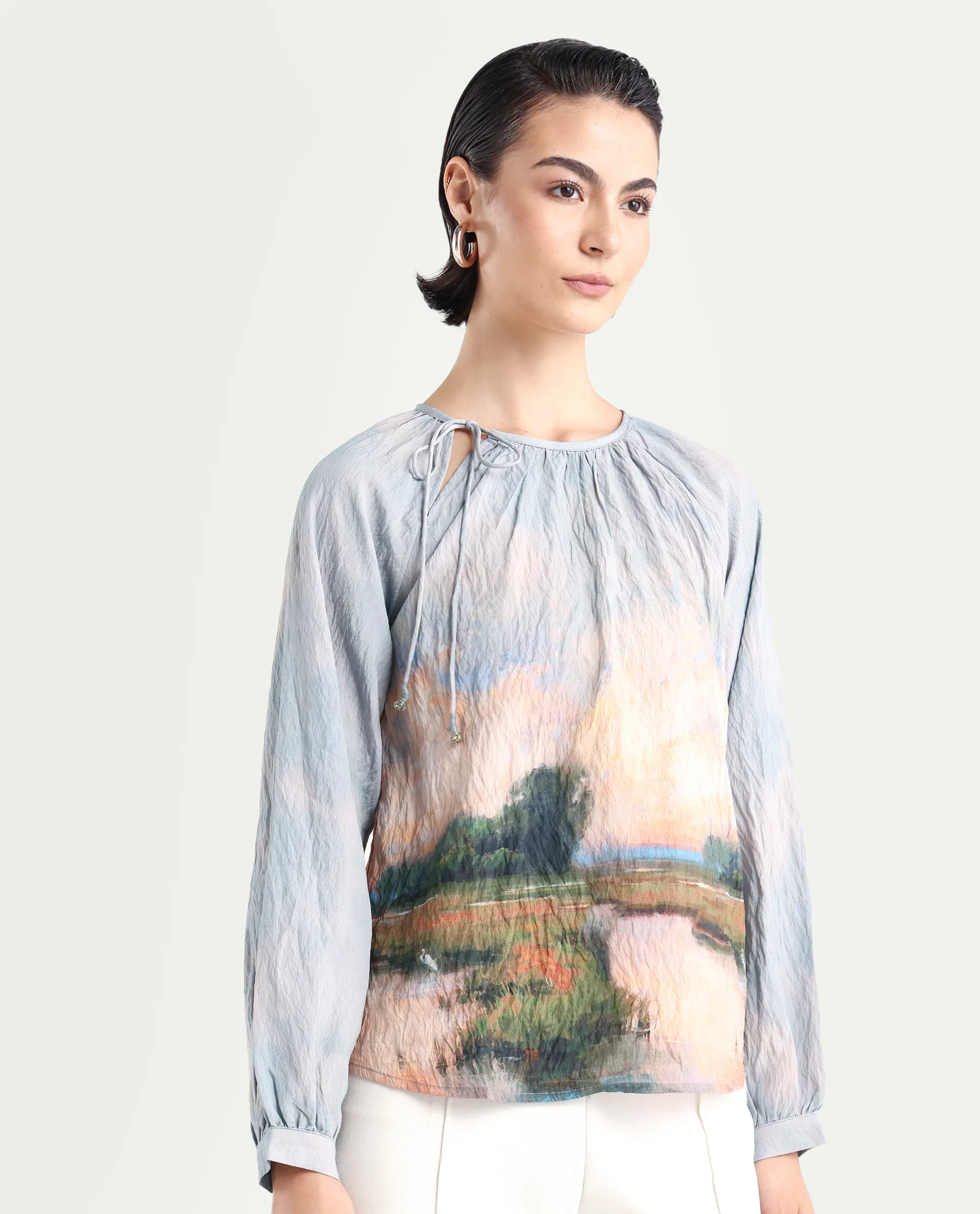 Rareism Women's Kall Multi Cotton Blend Boat Neck Graphic Print Raglan Sleeve Regular Fit Top - Image 6
