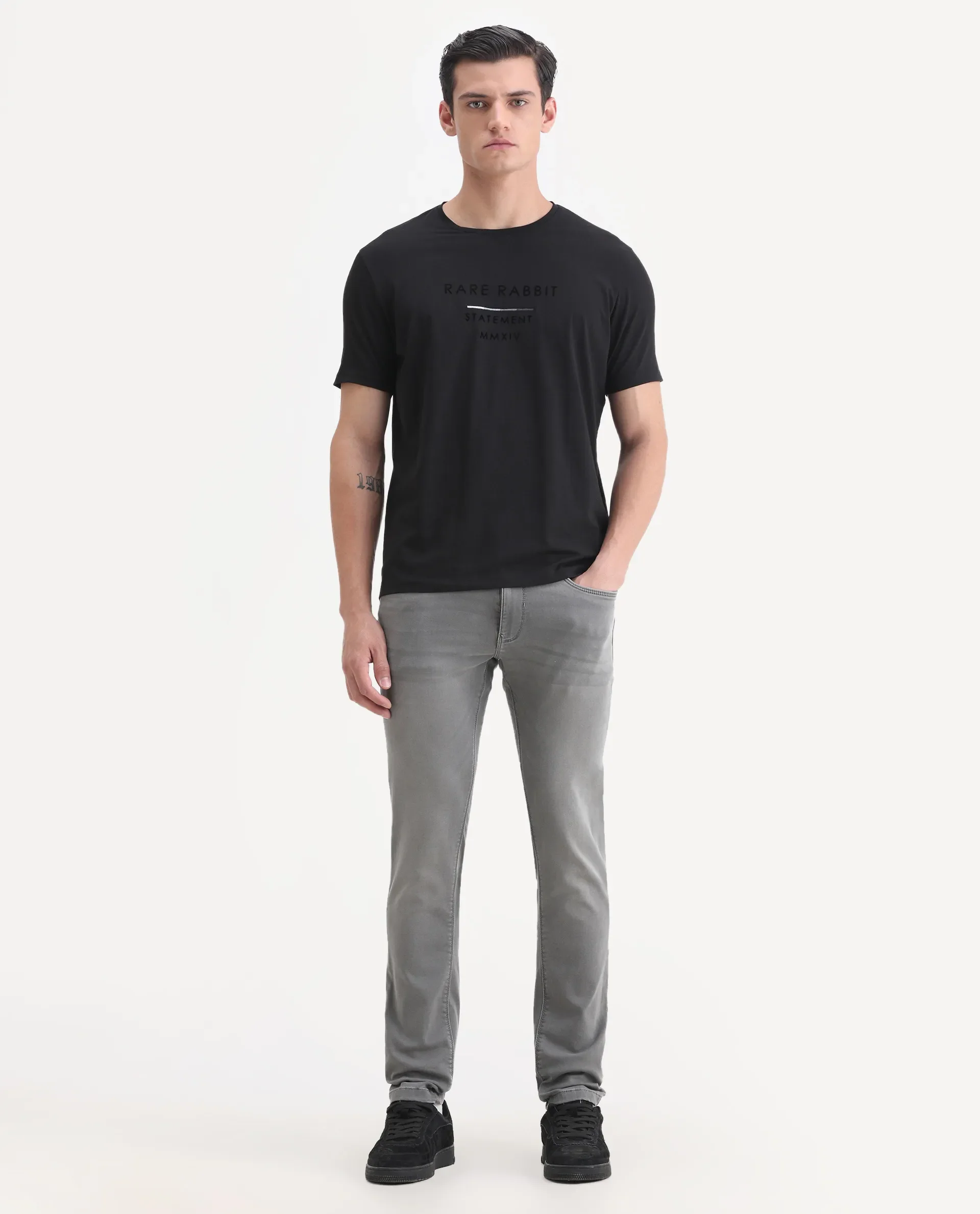 Rare Rabbit Men's Kalo Black Cotton Blend Graphic Print Regular Fit Half Sleeve Crew Neck T-Shirt - Image 2