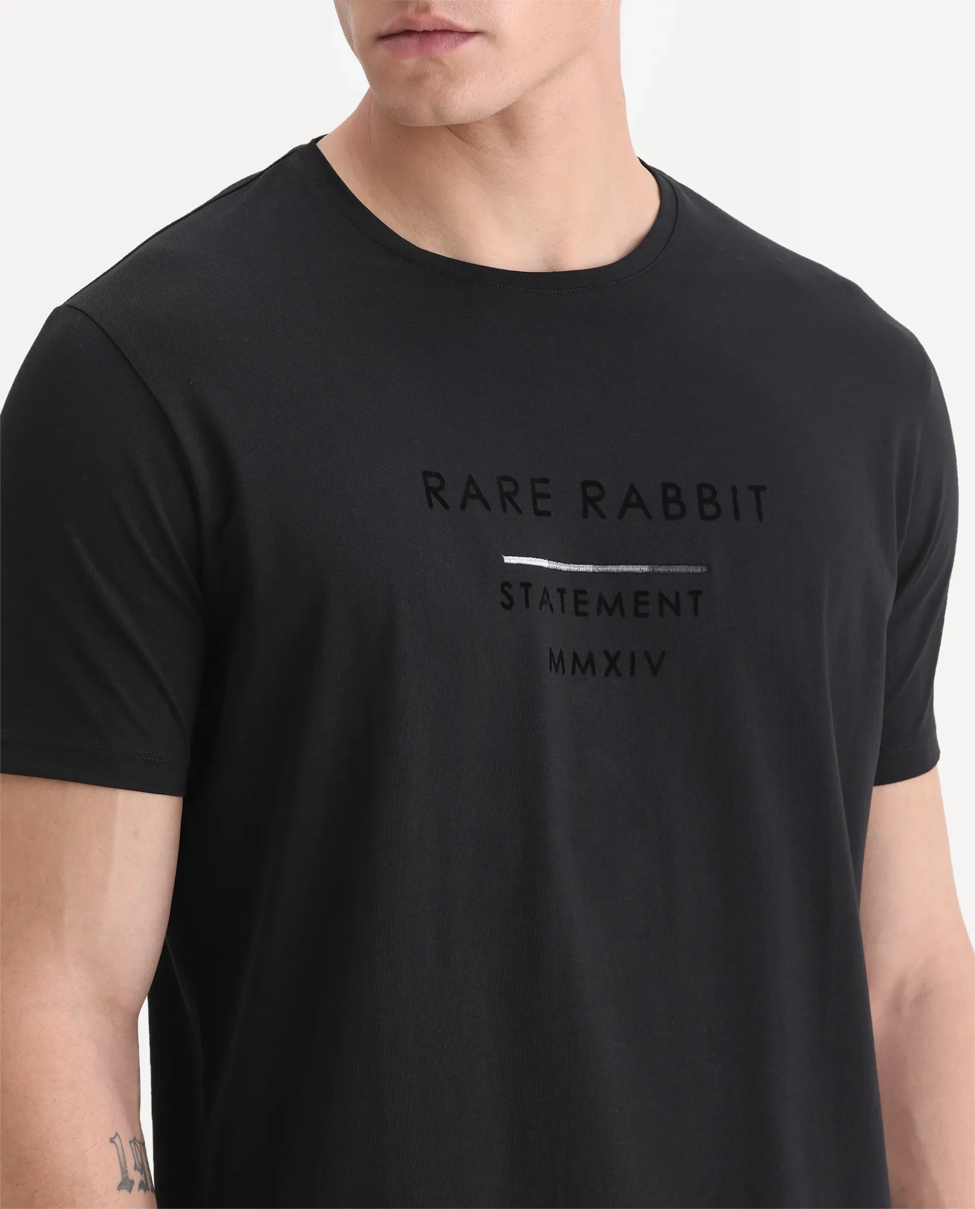 Rare Rabbit Men's Kalo Black Cotton Blend Graphic Print Regular Fit Half Sleeve Crew Neck T-Shirt - Image 3
