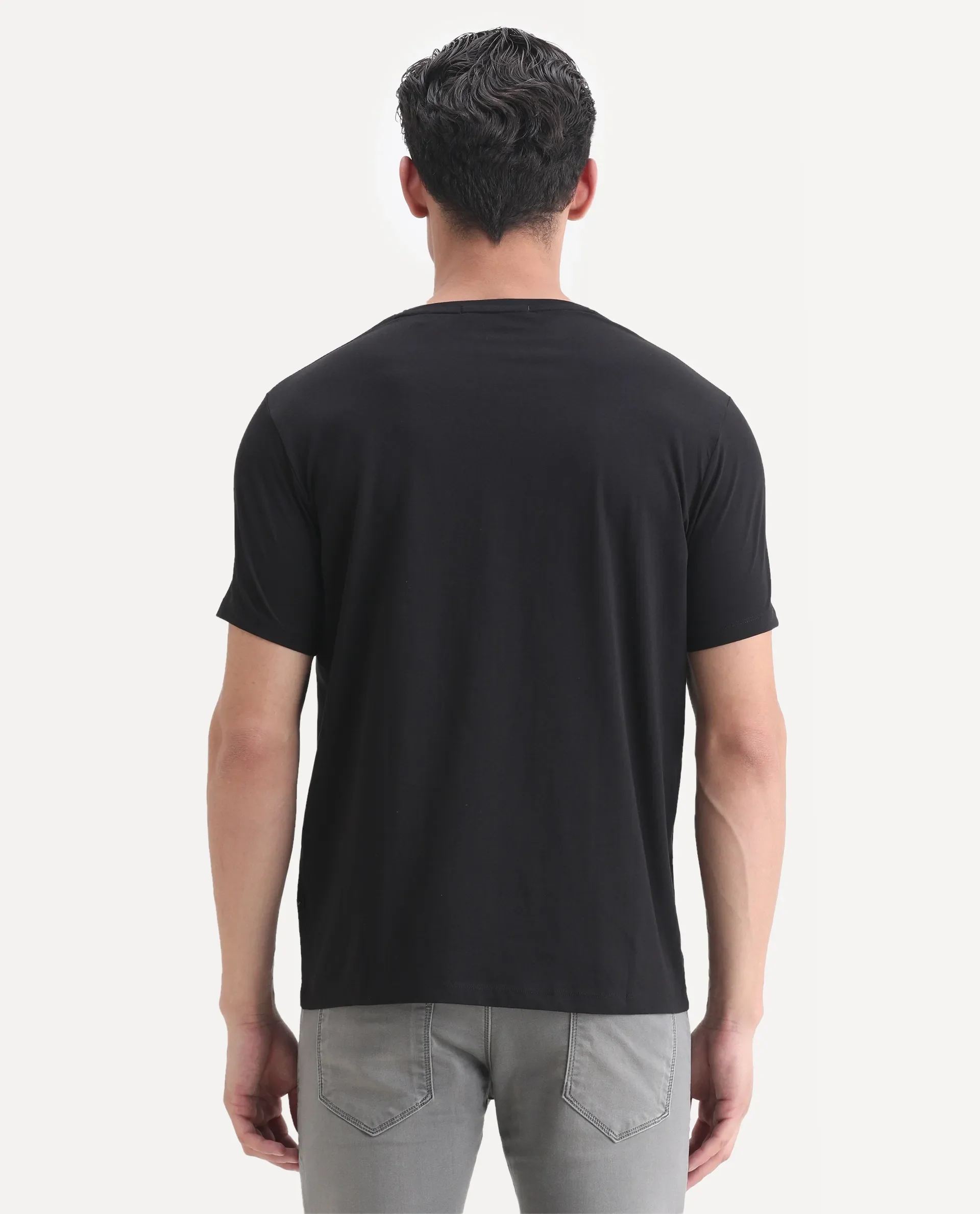 Rare Rabbit Men's Kalo Black Cotton Blend Graphic Print Regular Fit Half Sleeve Crew Neck T-Shirt - Image 7