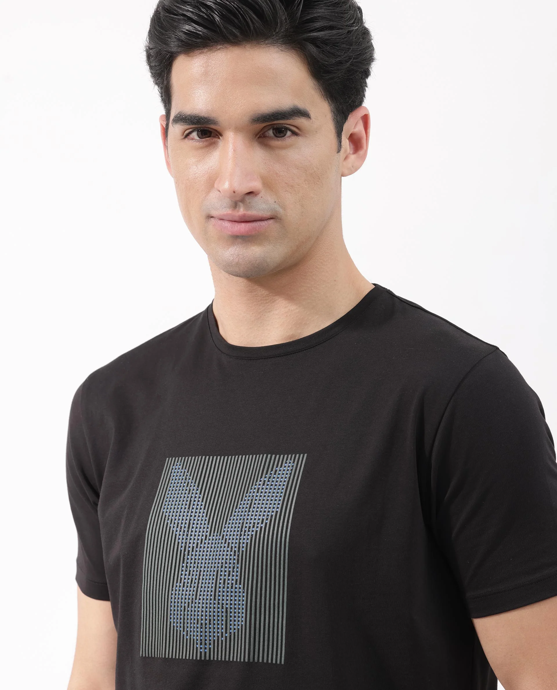 Rare Rabbit Men's Kalon Black Cotton Blend Graphic Print Regular Fit Half Sleeve Crew Neck T-Shirt - Image 5
