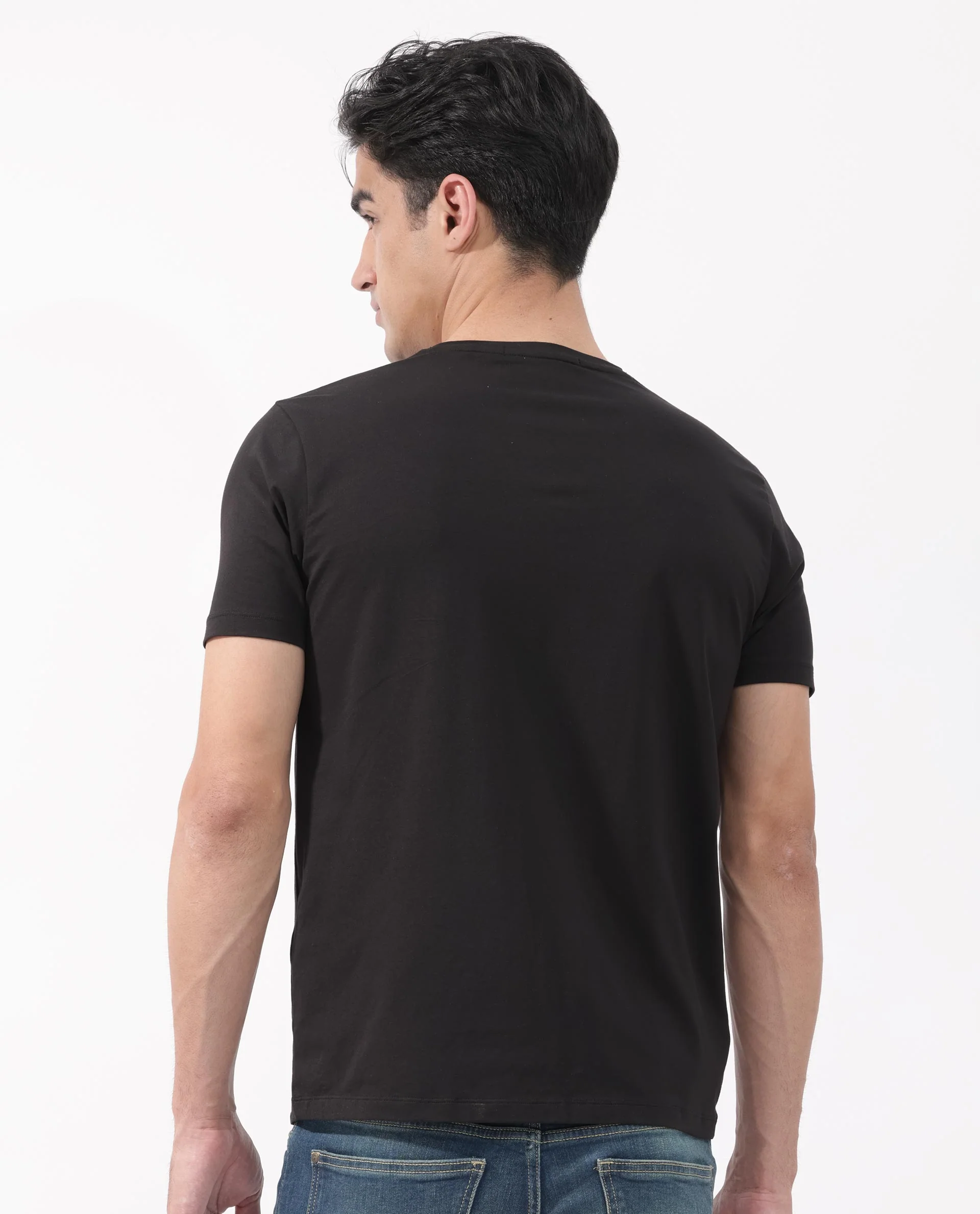 Rare Rabbit Men's Kalon Black Cotton Blend Graphic Print Regular Fit Half Sleeve Crew Neck T-Shirt - Image 9