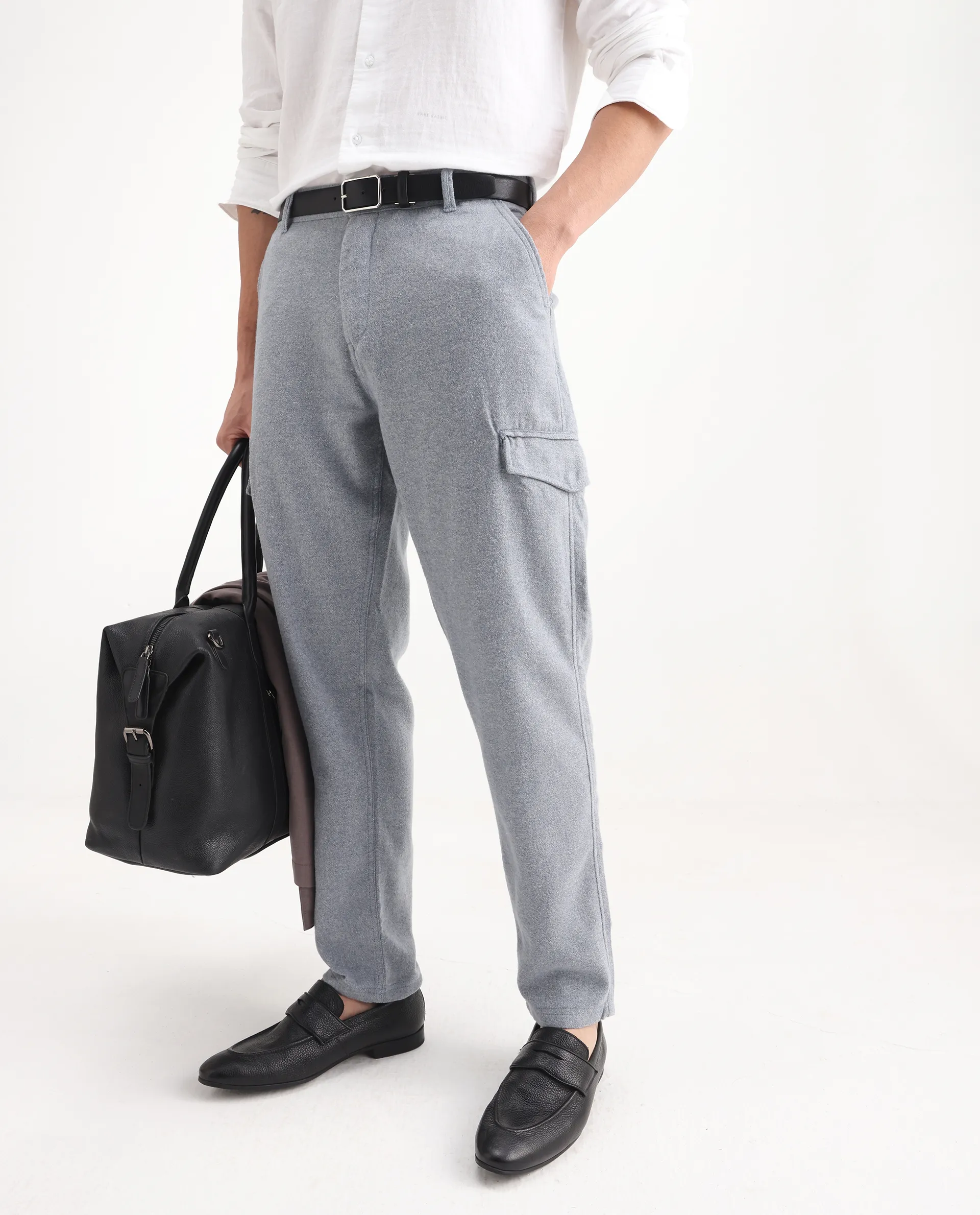 Rare Rabbit Men's Kalor Blue Cotton Plain Regular Fit Trouser - Image 2