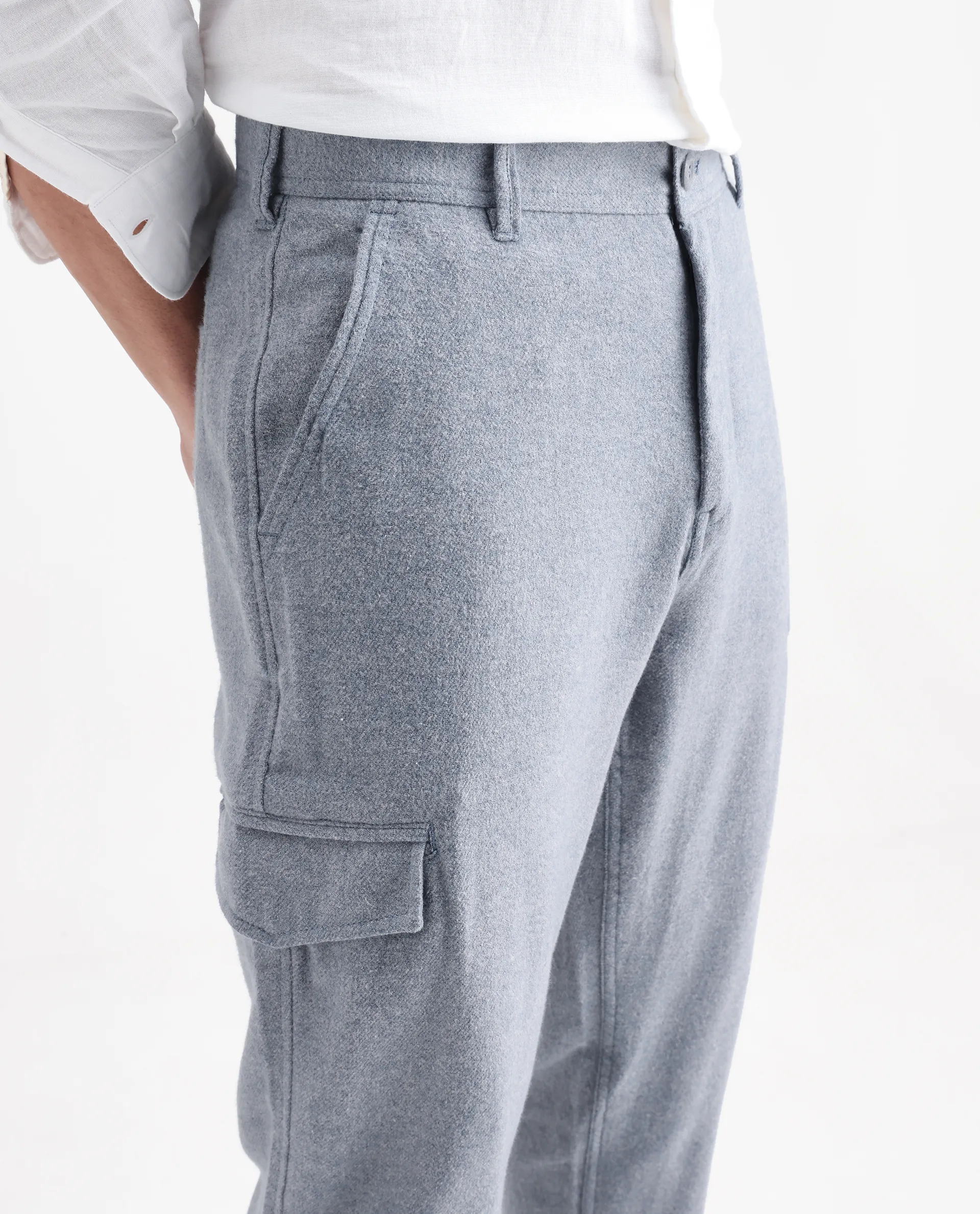 Rare Rabbit Men's Kalor Blue Cotton Plain Regular Fit Trouser - Image 3