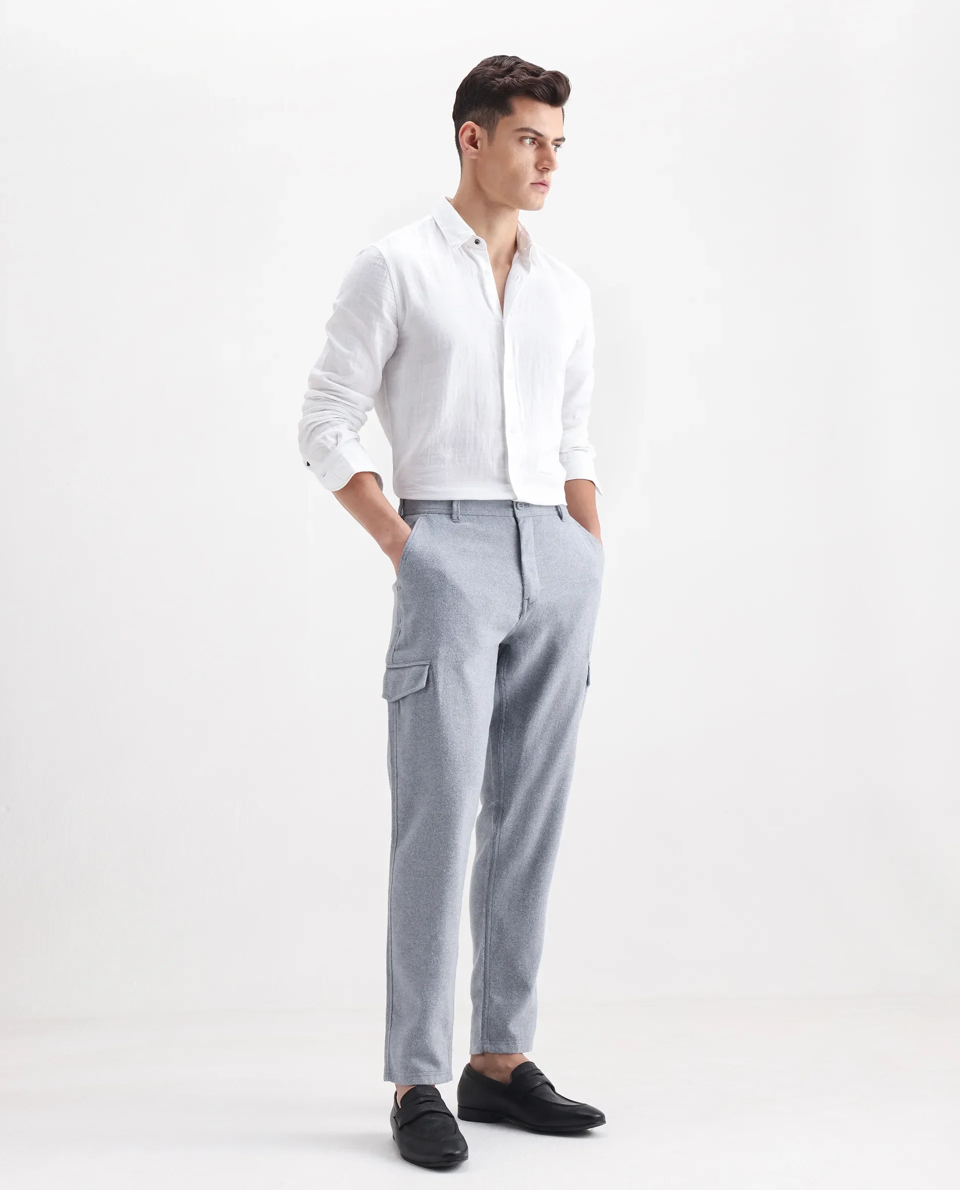 Rare Rabbit Men's Kalor Blue Cotton Plain Regular Fit Trouser - Image 5