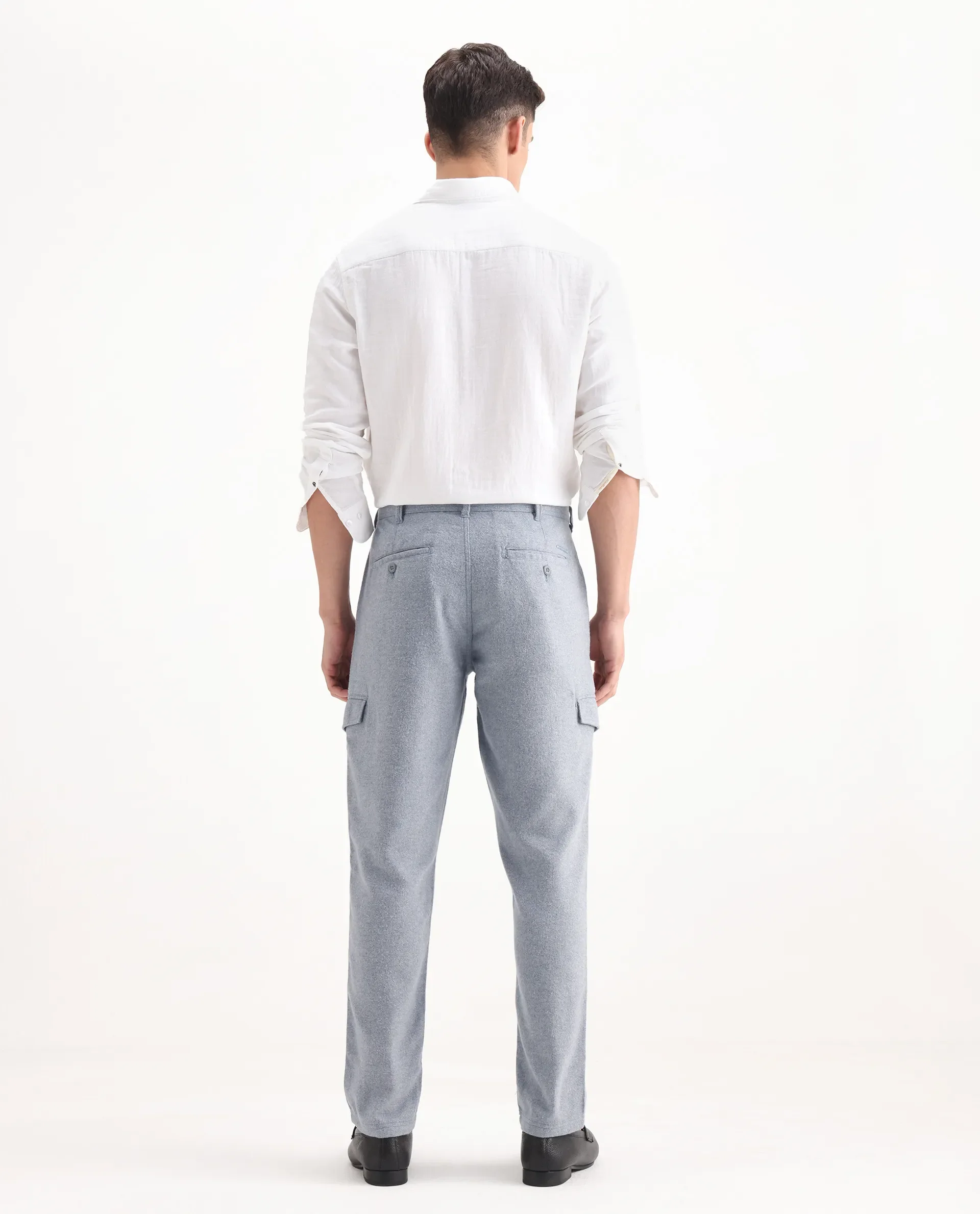 Rare Rabbit Men's Kalor Blue Cotton Plain Regular Fit Trouser - Image 7