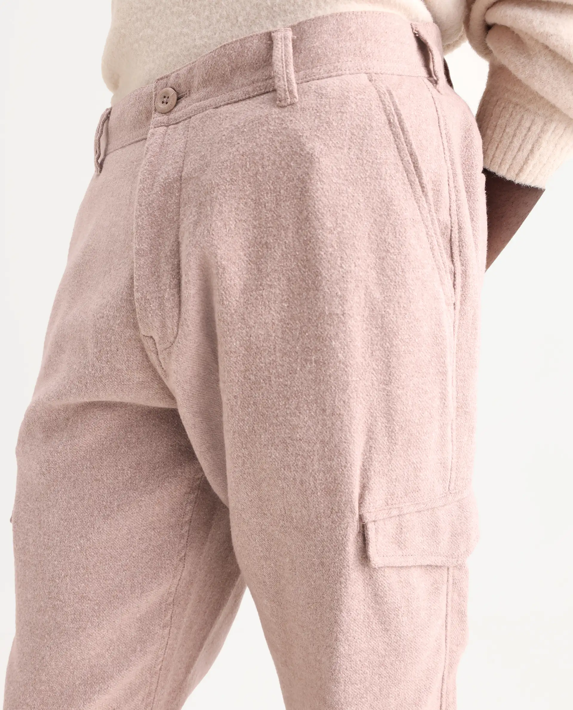 Rare Rabbit Men's Kalor Peach Cotton Blend Plain Regular Fit Trouser - Image 3
