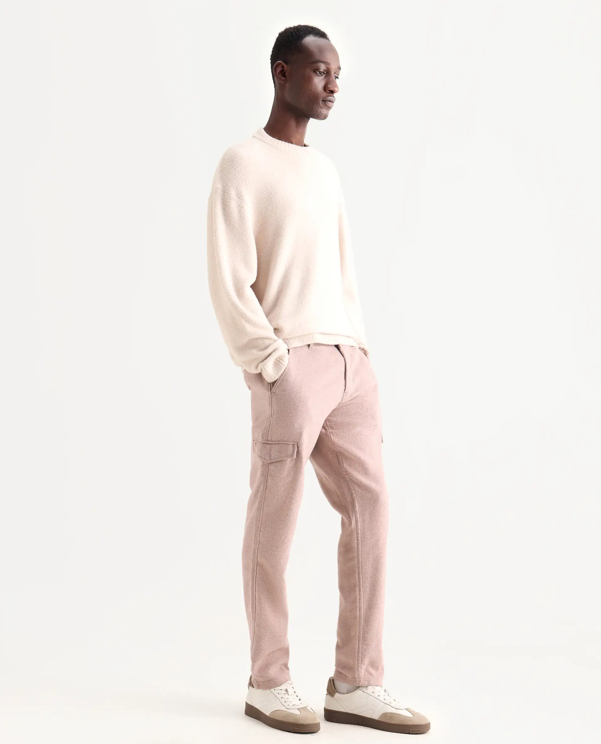 Rare Rabbit Men's Kalor Peach Cotton Blend Plain Regular Fit Trouser - Image 5