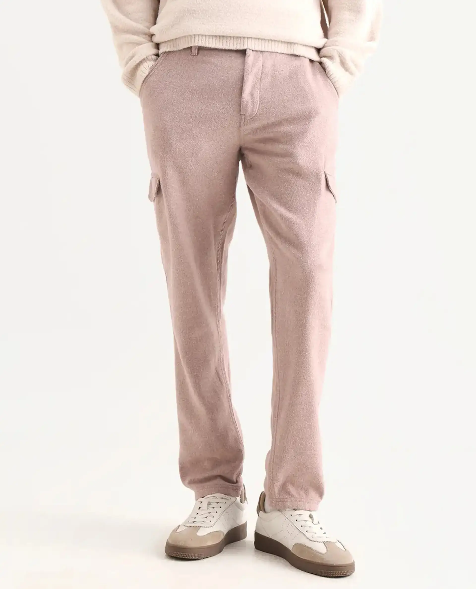 Rare Rabbit Men's Kalor Peach Cotton Blend Plain Regular Fit Trouser - Image 8