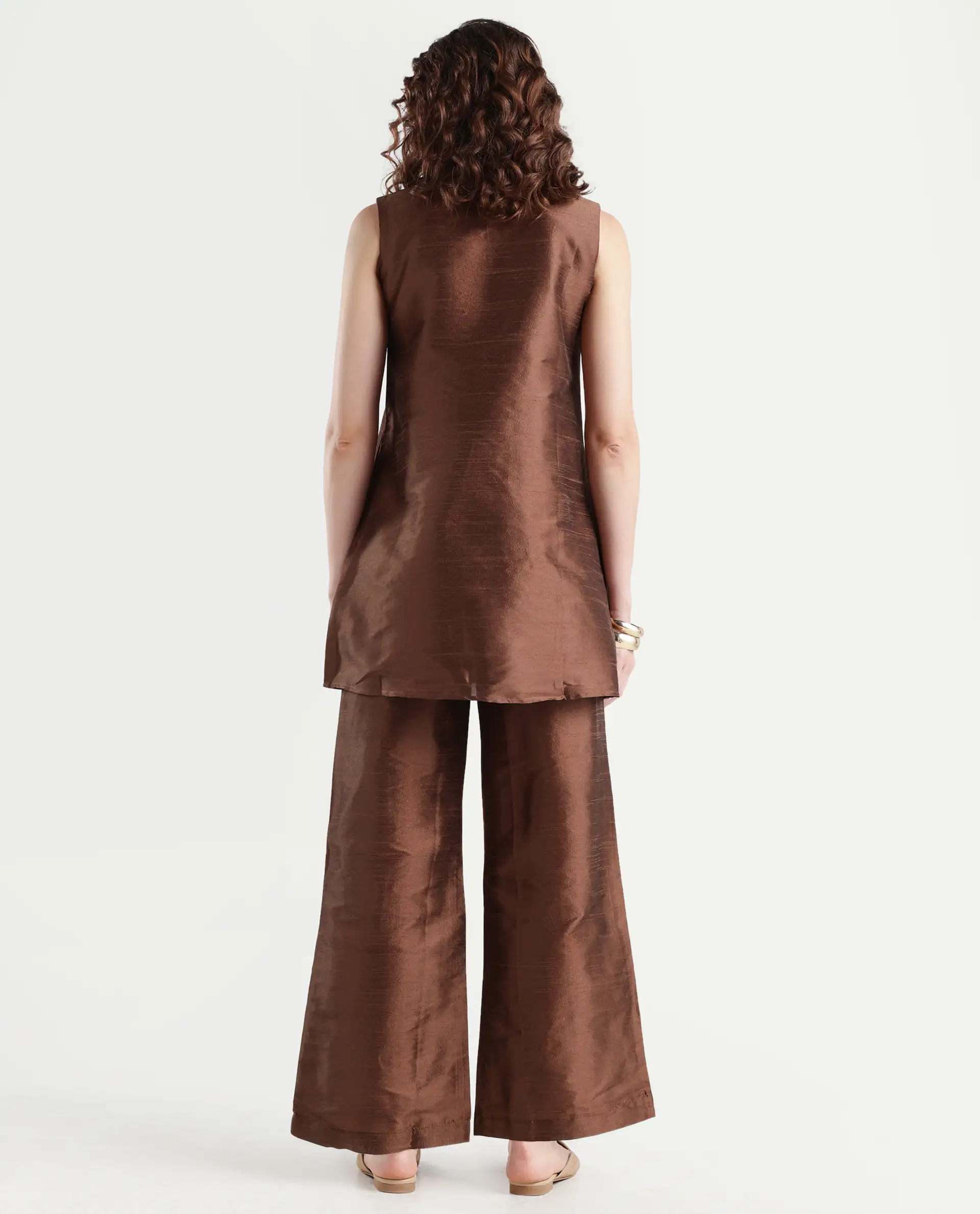 Rareism Women's Kamla B Dark Brown Silk Plain Ankle Length Straight Fit Trouser - Image 7