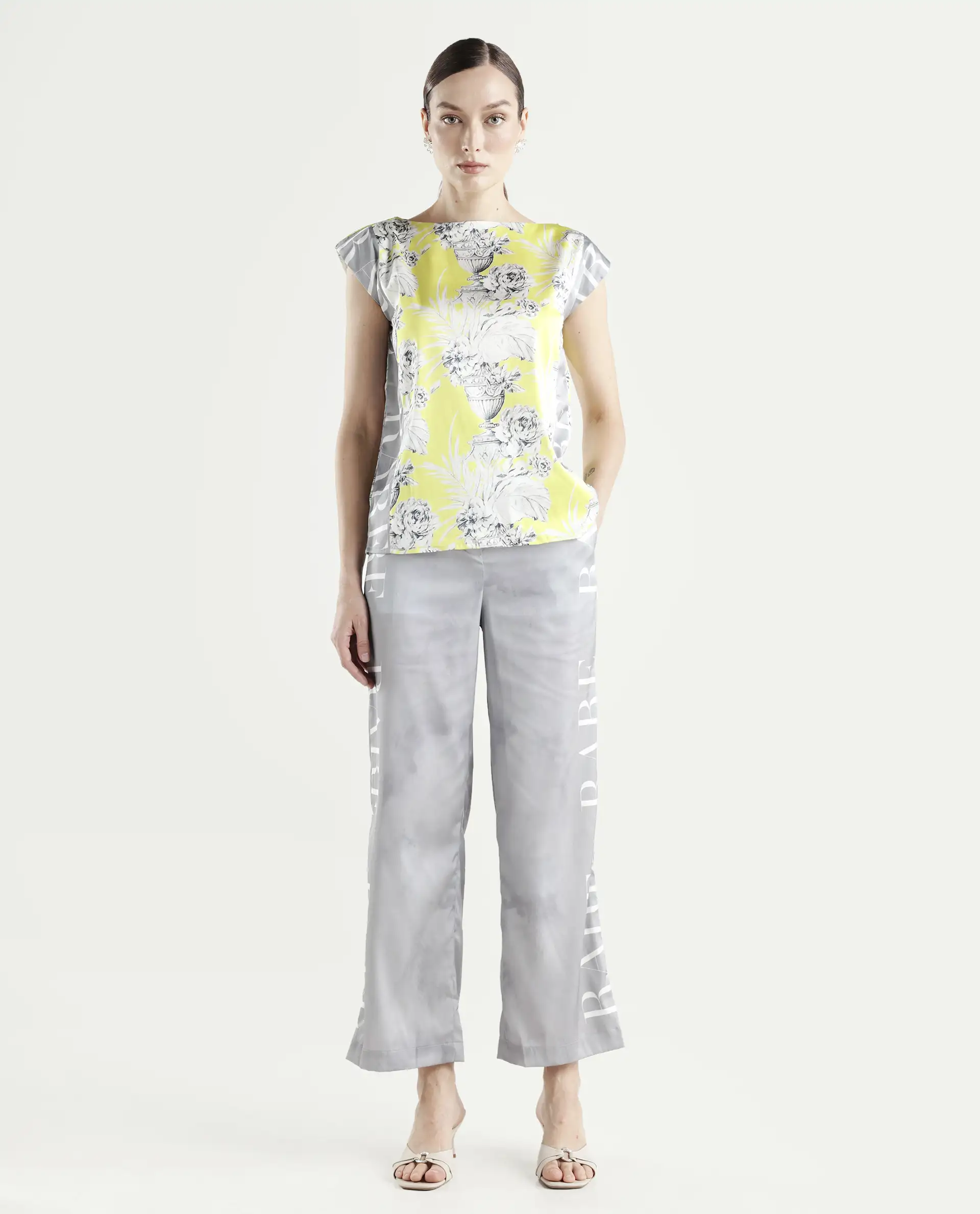 Rareism Women's Kanadio-B Light Grey Polyester Floral Print Ankle Length Straight Fit Trouser - Image 4
