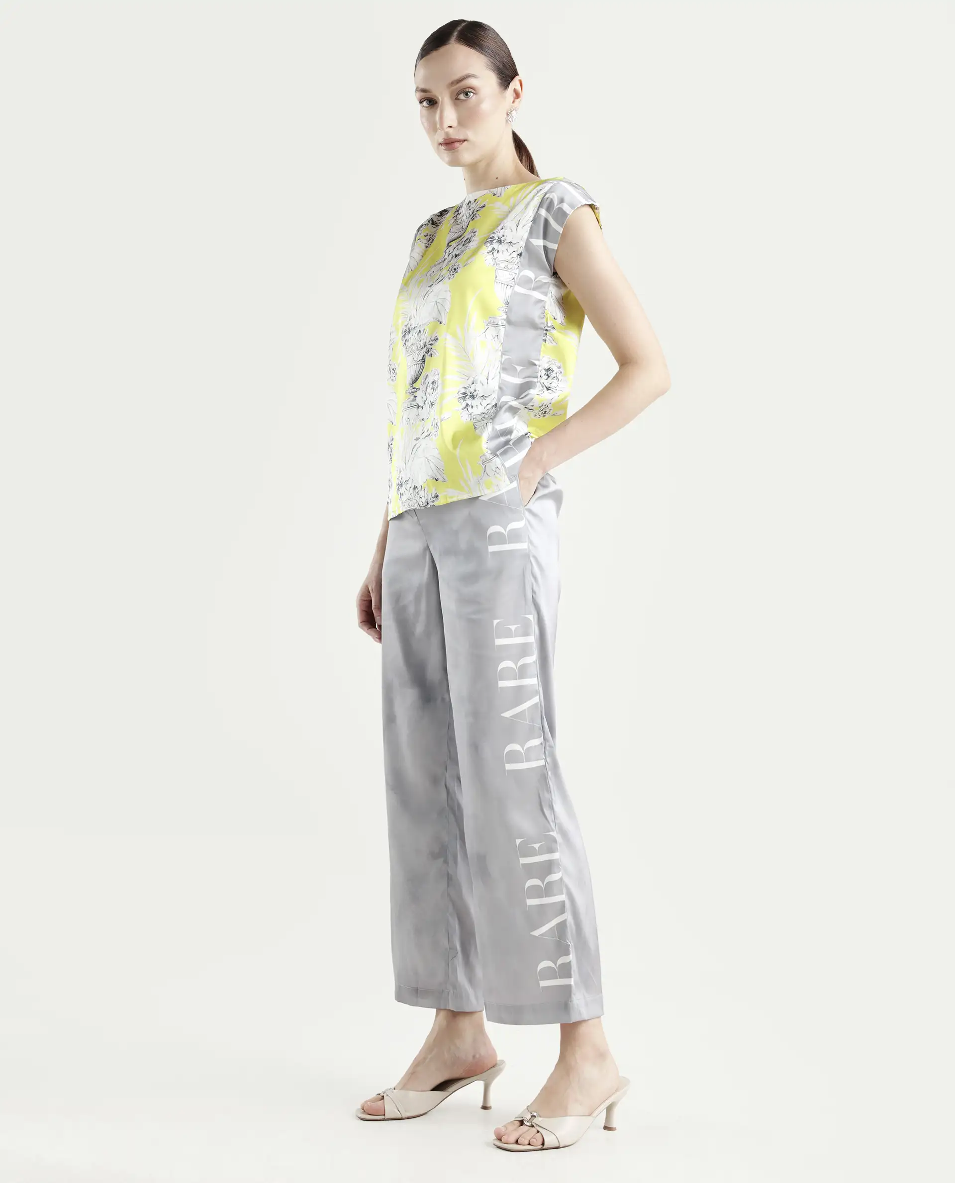 Rareism Women's Kanadio-B Light Grey Polyester Floral Print Ankle Length Straight Fit Trouser - Image 5