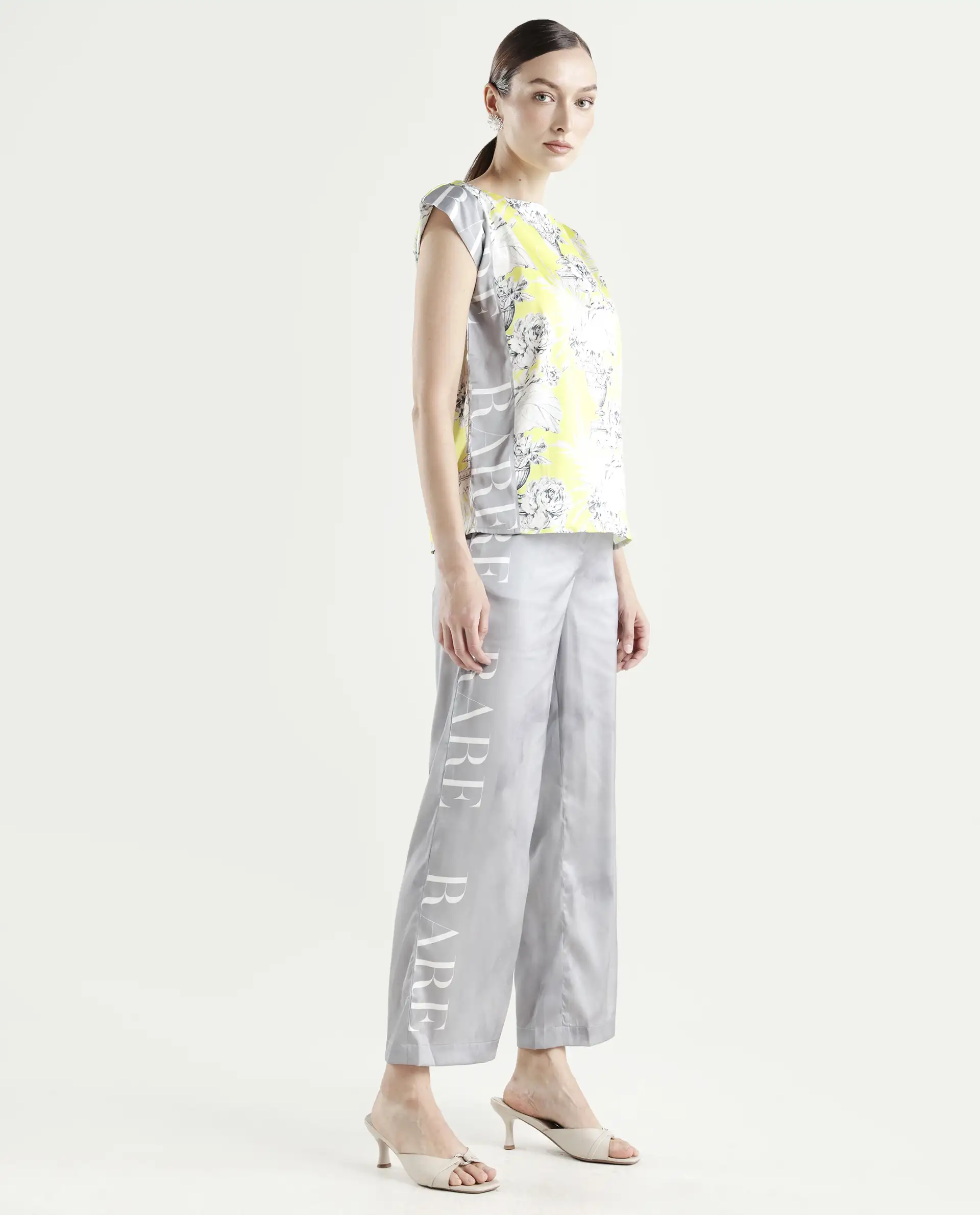 Rareism Women's Kanadio-B Light Grey Polyester Floral Print Ankle Length Straight Fit Trouser - Image 6