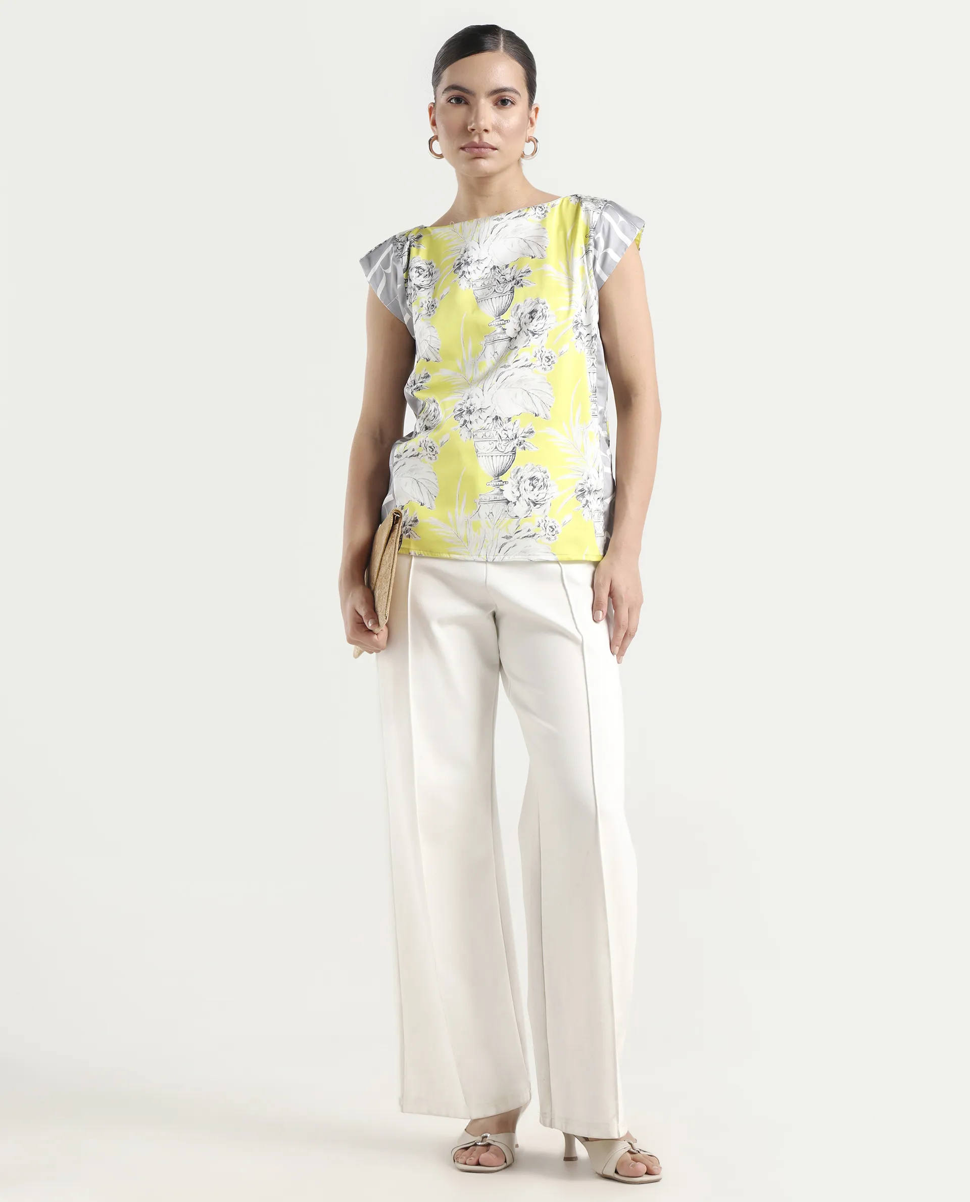 Rareism Women's Kanadio-T Yellow Polyester Boat Neck Floral Print Extended Sleeves Regular Fit Top - Image 2