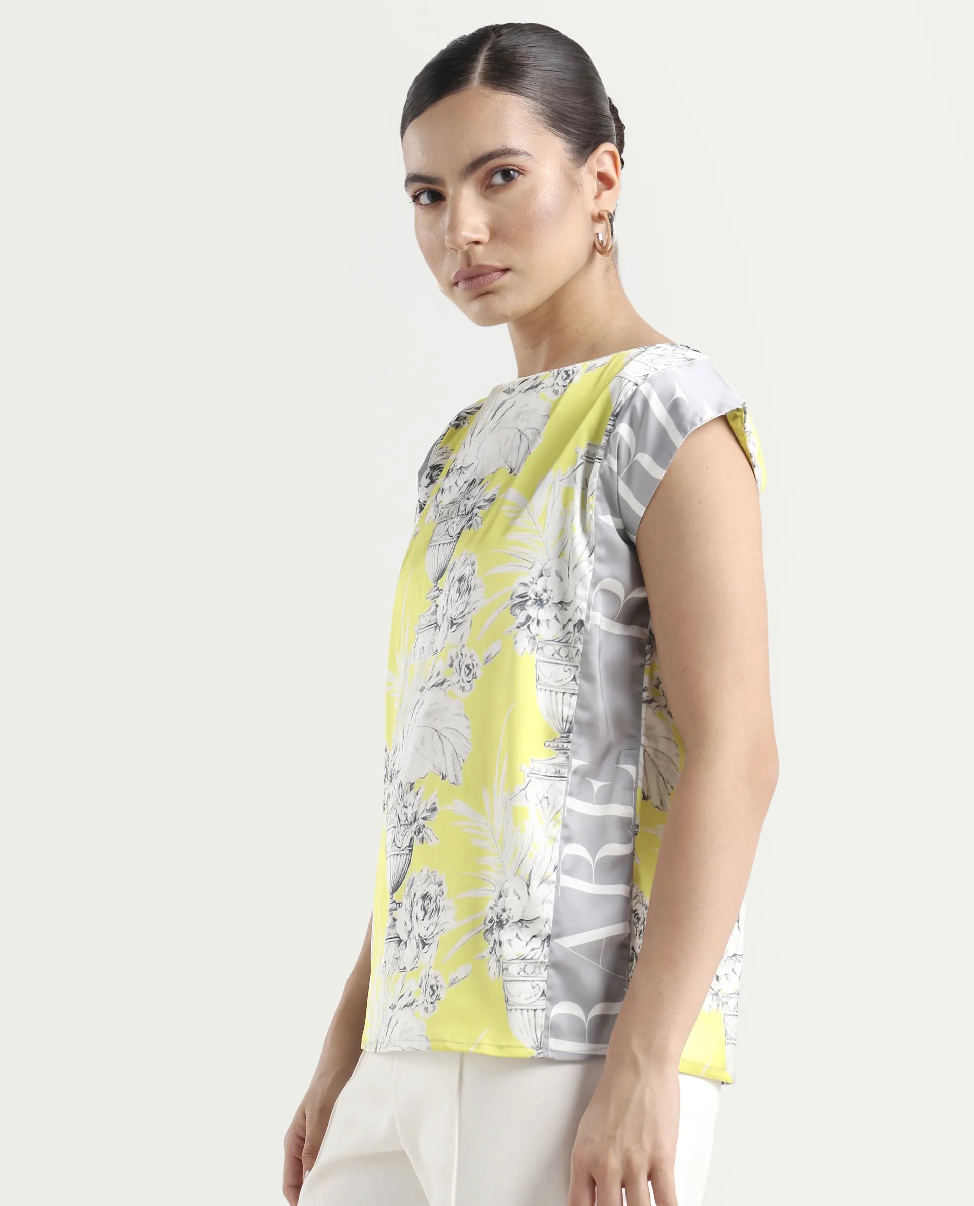 Rareism Women's Kanadio-T Yellow Polyester Boat Neck Floral Print Extended Sleeves Regular Fit Top - Image 5