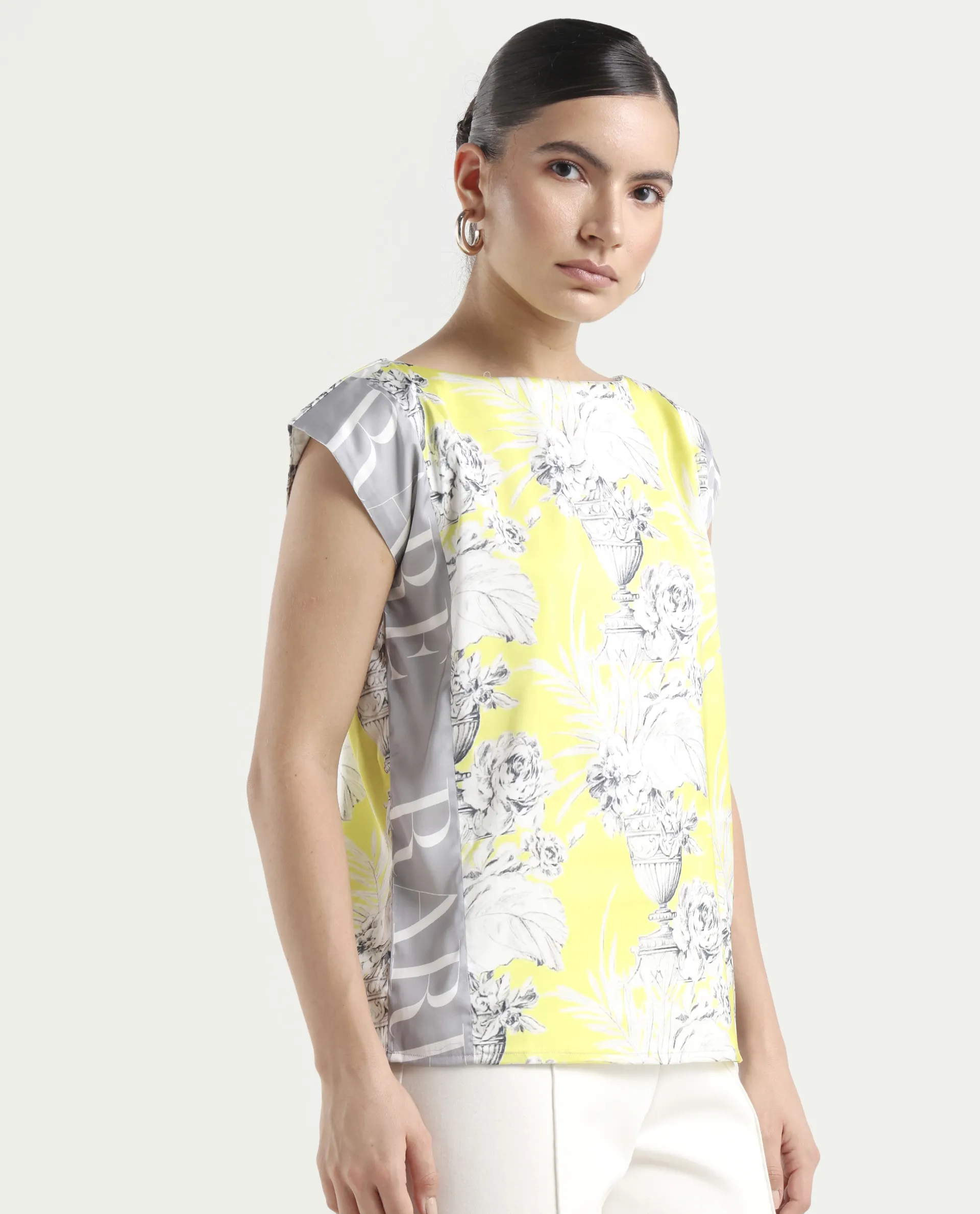 Rareism Women's Kanadio-T Yellow Polyester Boat Neck Floral Print Extended Sleeves Regular Fit Top - Image 6