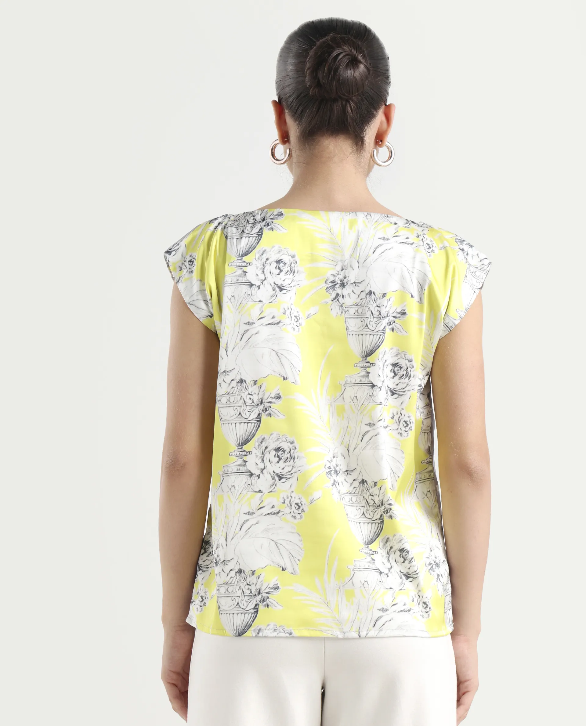 Rareism Women's Kanadio-T Yellow Polyester Boat Neck Floral Print Extended Sleeves Regular Fit Top - Image 7