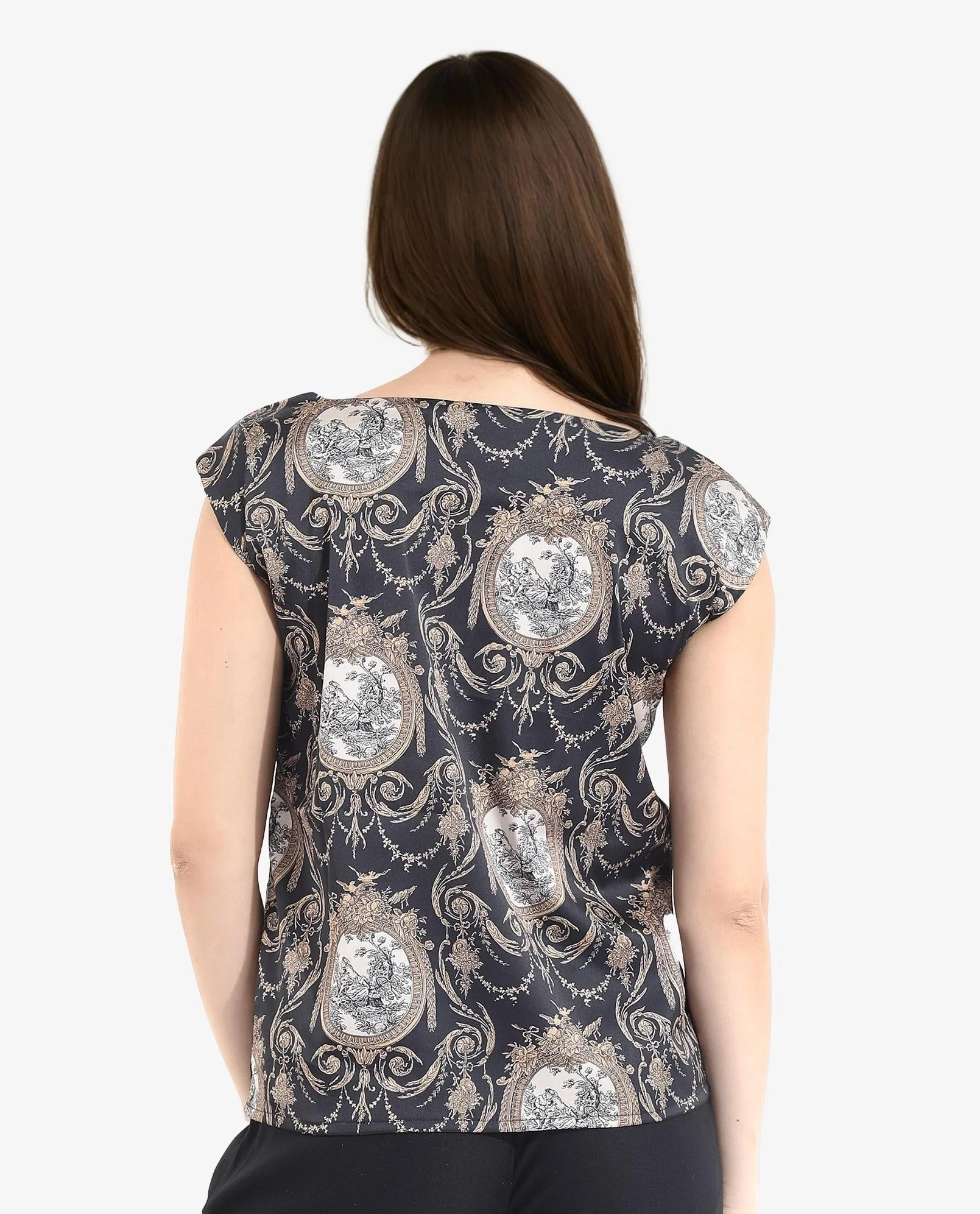 Rareism Women's Kanama T-Black Polyester Boat Neck Ornamental Print Extended Sleeves Regular Fit Top - Image 6