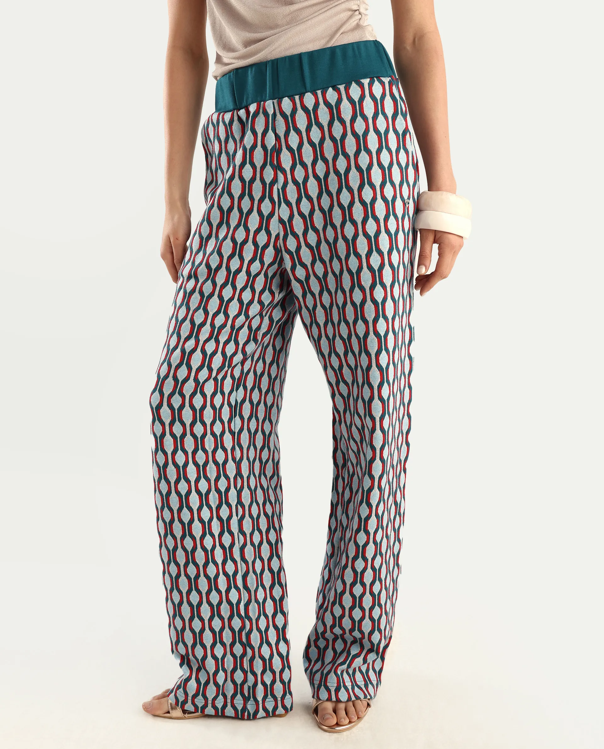 Rareism Women's Kane Multi Cotton Blend Geometric Print Ankle Length Straight Fit Track Pant - Image 2