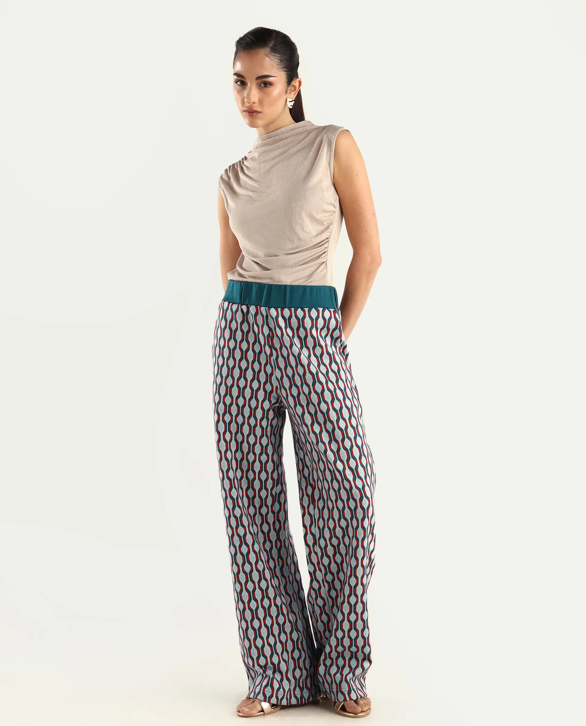 Rareism Women's Kane Multi Cotton Blend Geometric Print Ankle Length Straight Fit Track Pant - Image 3