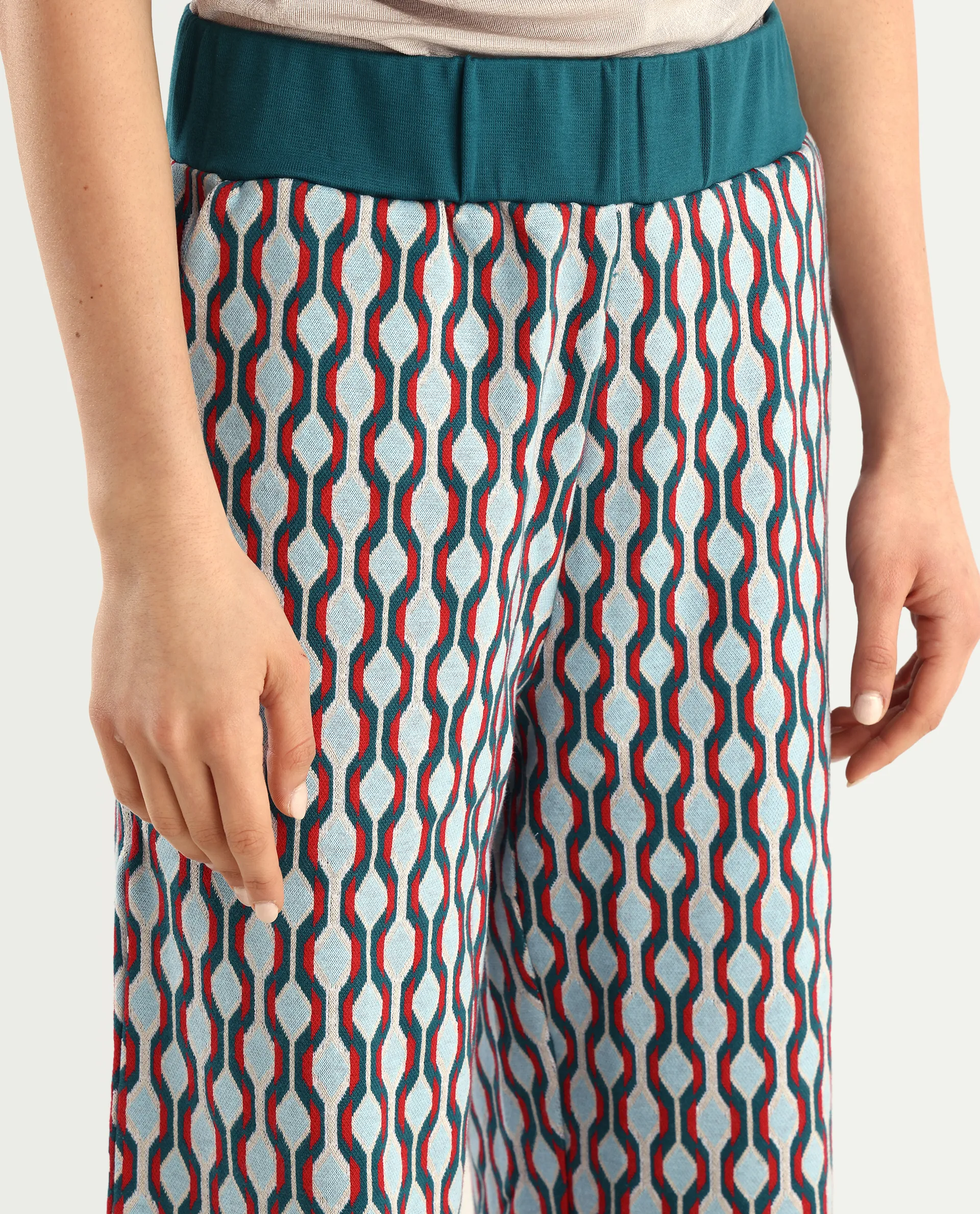 Rareism Women's Kane Multi Cotton Blend Geometric Print Ankle Length Straight Fit Track Pant - Image 4