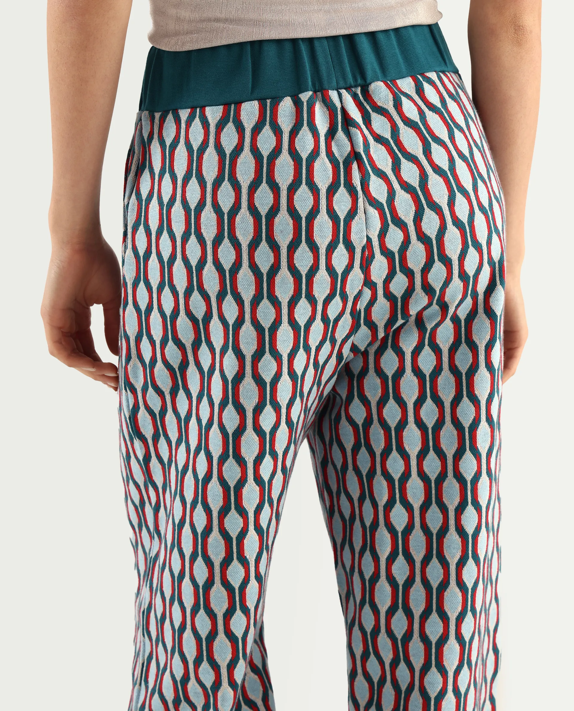 Rareism Women's Kane Multi Cotton Blend Geometric Print Ankle Length Straight Fit Track Pant - Image 5