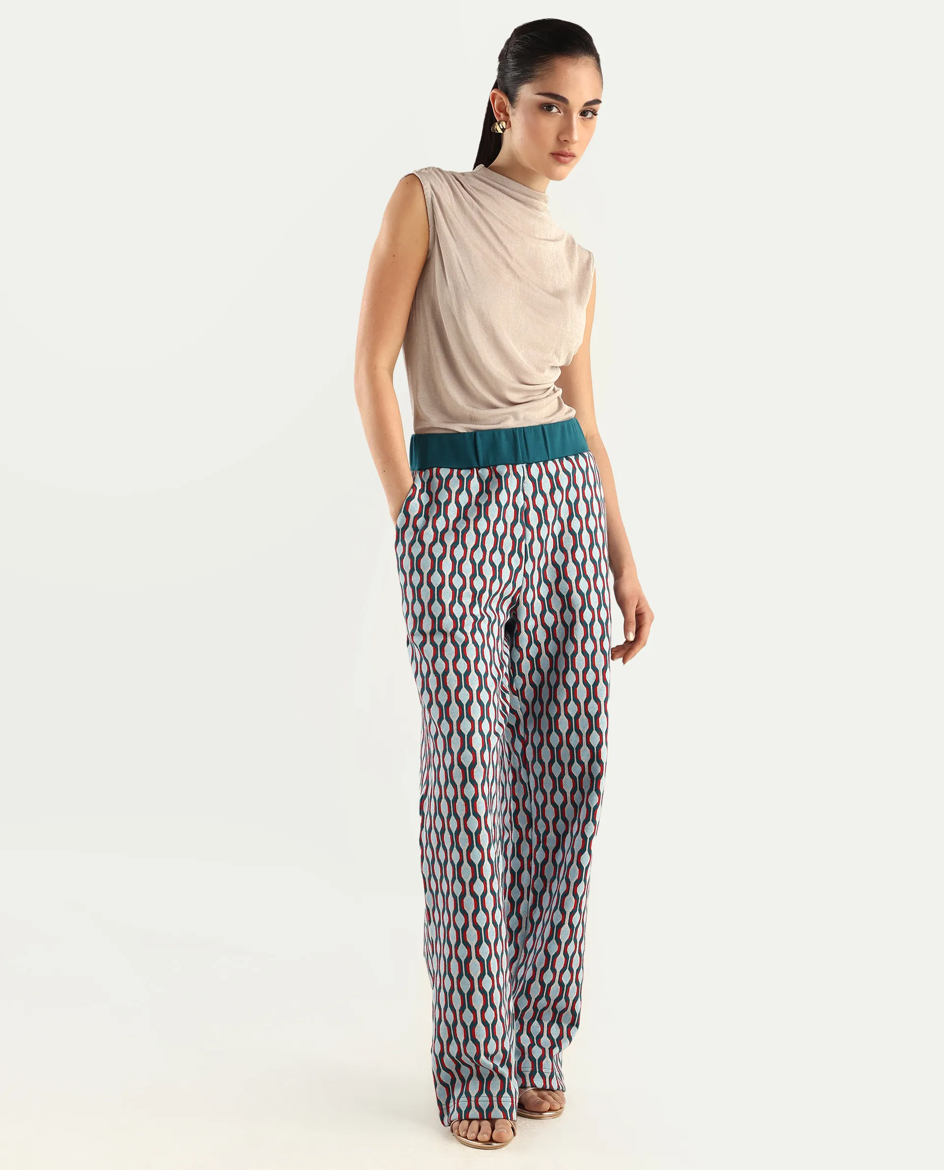 Rareism Women's Kane Multi Cotton Blend Geometric Print Ankle Length Straight Fit Track Pant - Image 7