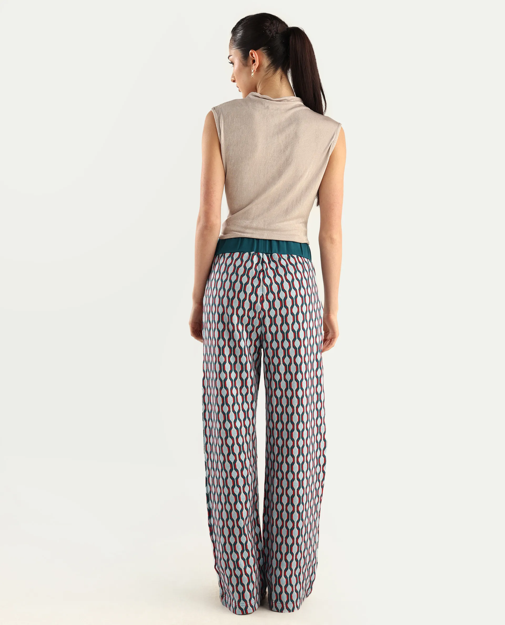 Rareism Women's Kane Multi Cotton Blend Geometric Print Ankle Length Straight Fit Track Pant - Image 8