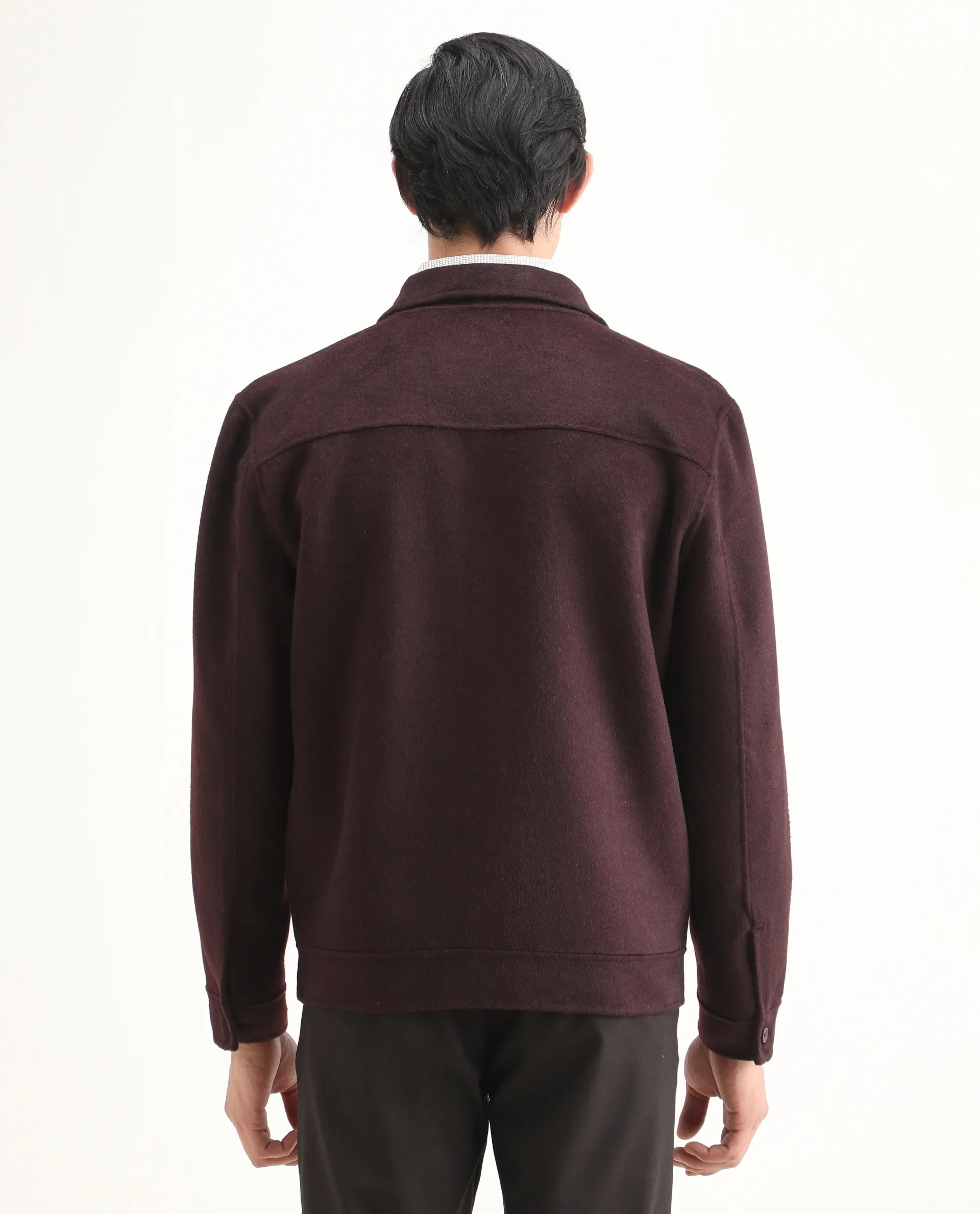 Rare Rabbit Men's Kanei Dark Maroon Polyester Blend Fabric Collared Neck Regular Plain Jacket - Image 6