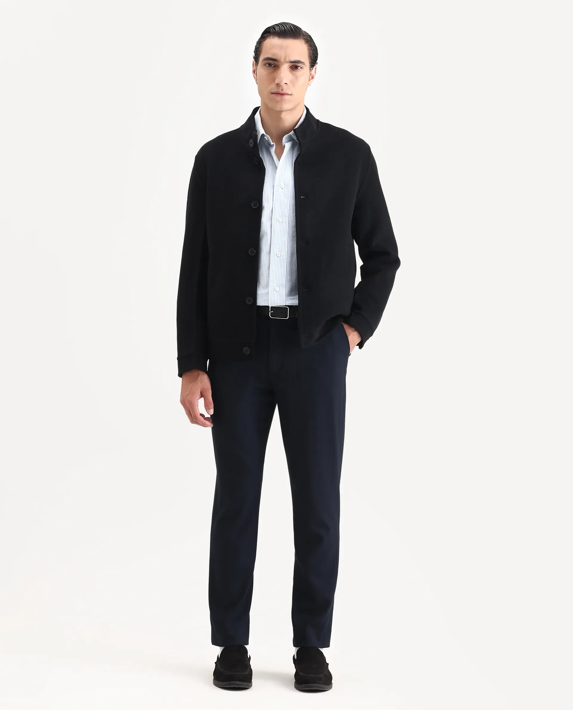 Rare Rabbit Men's Kaneo Black Polyester Blend Fabric High Neck Regular Plain Jacket - Image 3