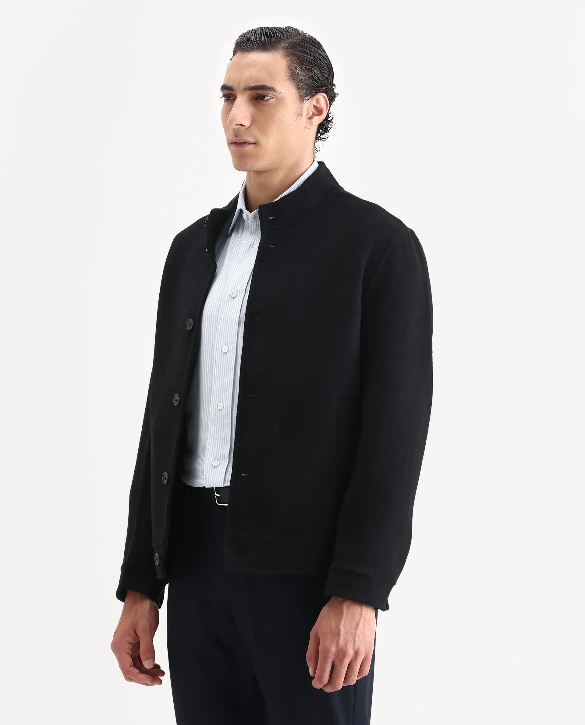 Rare Rabbit Men's Kaneo Black Polyester Blend Fabric High Neck Regular Plain Jacket - Image 5
