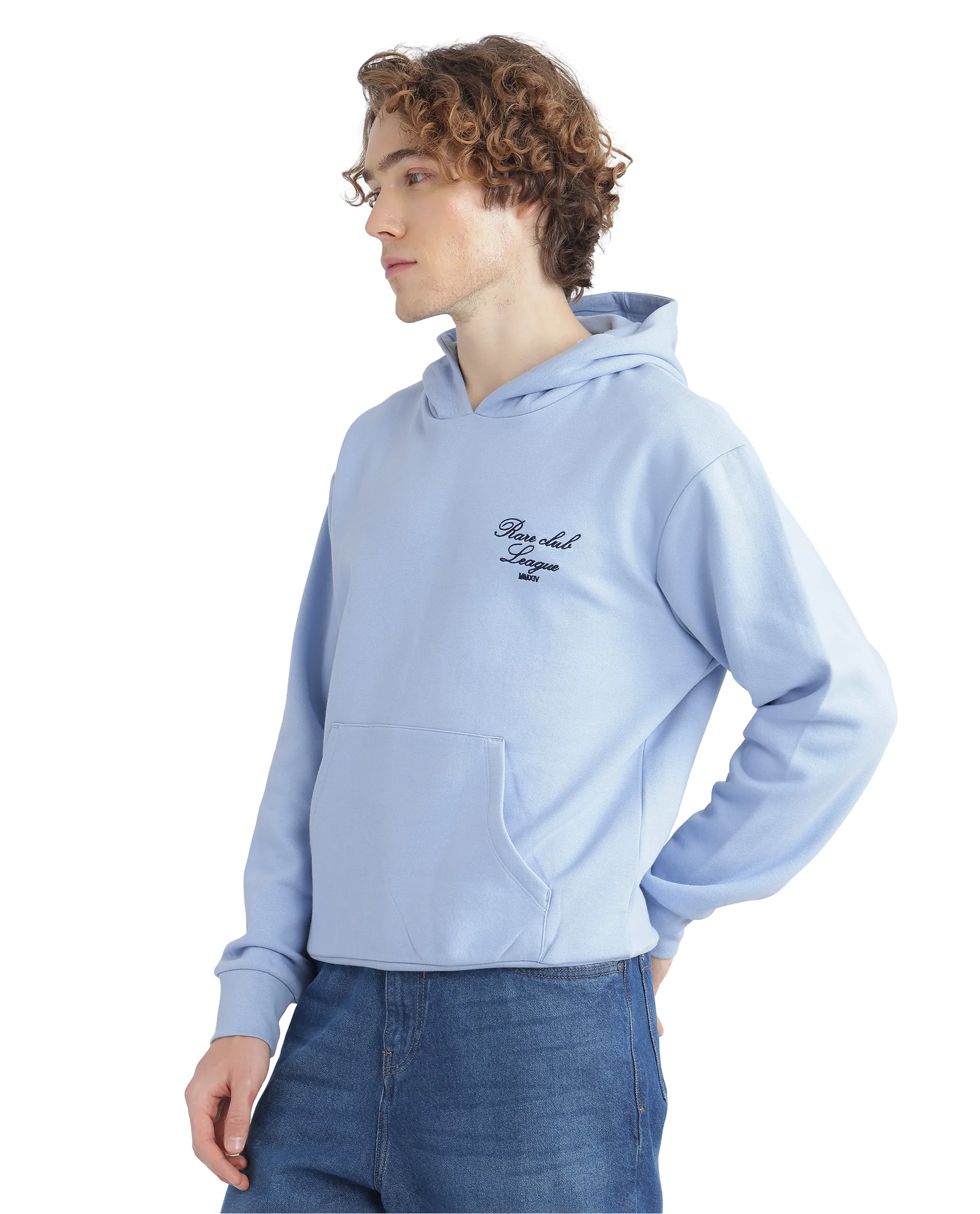 Rare Rabbit Men's Kant Light Blue Cotton Blend Graphic Print Boxy Fit Full Sleeve Hooded Sweatshirt - Image 6