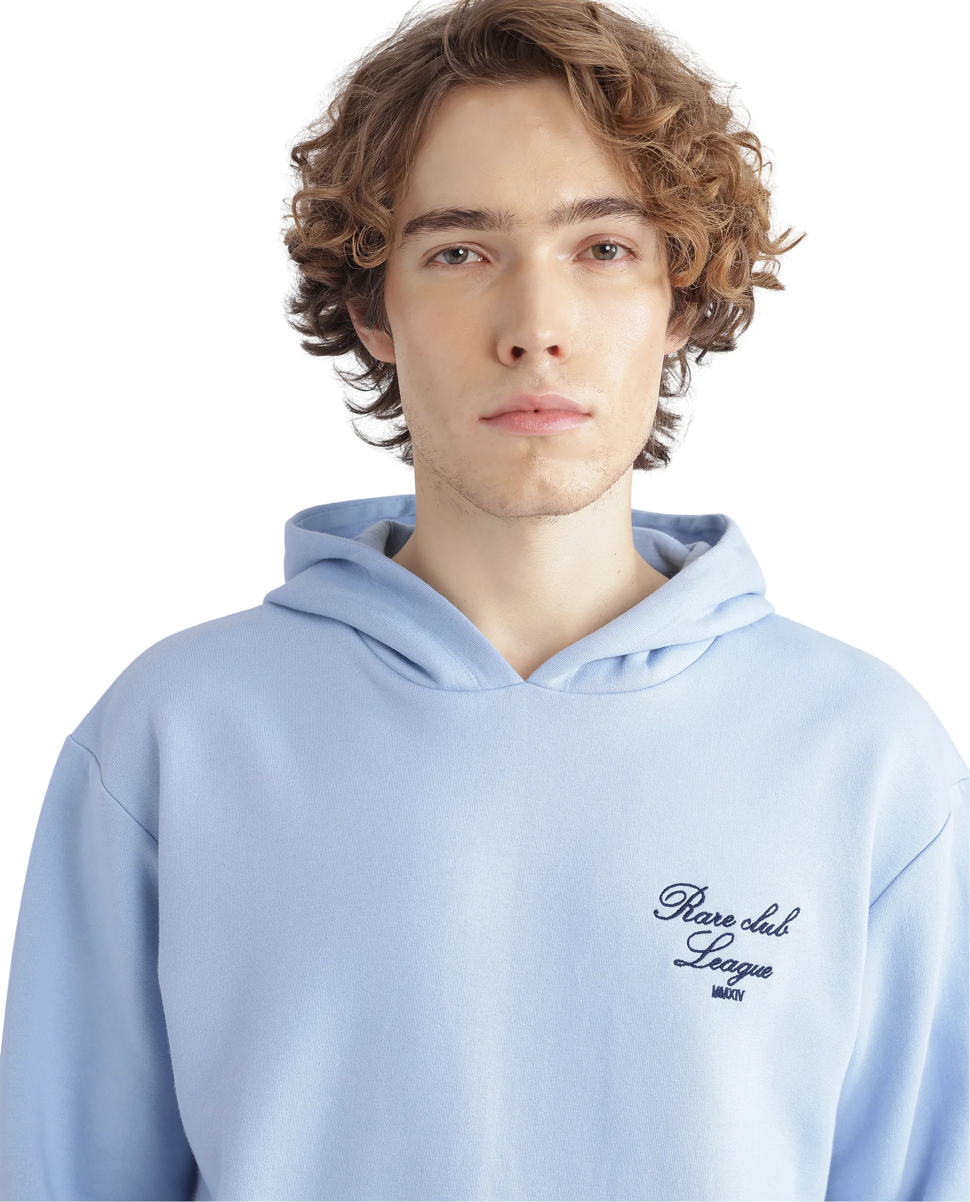 Rare Rabbit Men's Kant Light Blue Cotton Blend Graphic Print Boxy Fit Full Sleeve Hooded Sweatshirt - Image 8