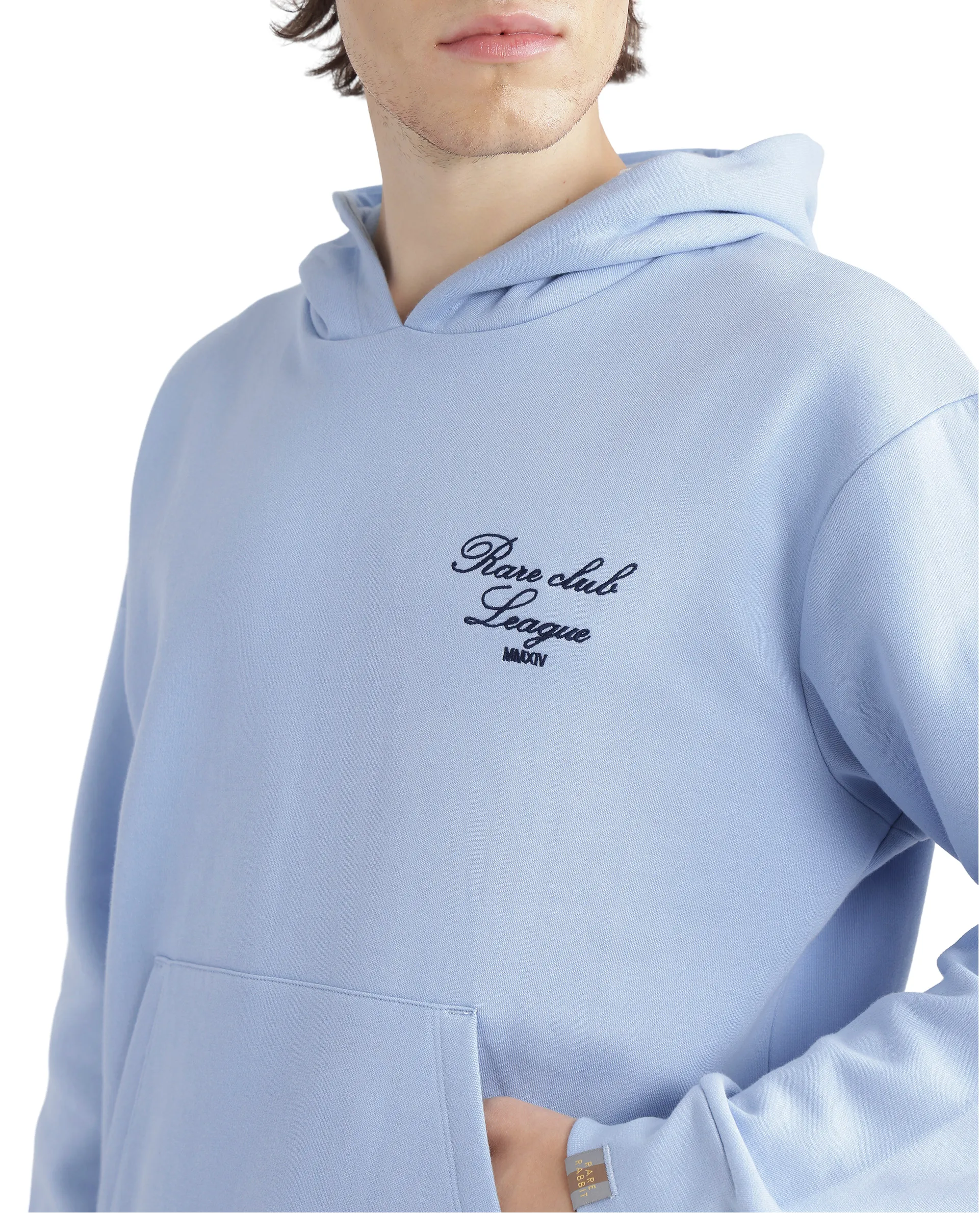 Rare Rabbit Men's Kant Light Blue Cotton Blend Graphic Print Boxy Fit Full Sleeve Hooded Sweatshirt - Image 9