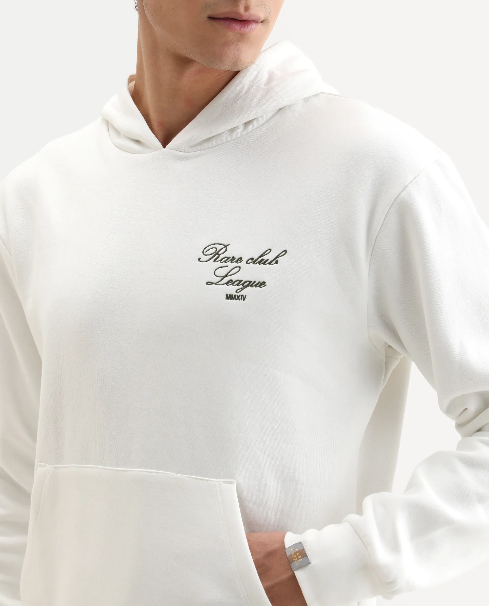 Rare Rabbit Men's Kant Off White Cotton Blend Graphic Print Boxy Fit Full Sleeve Hooded Sweatshirt - Image 4