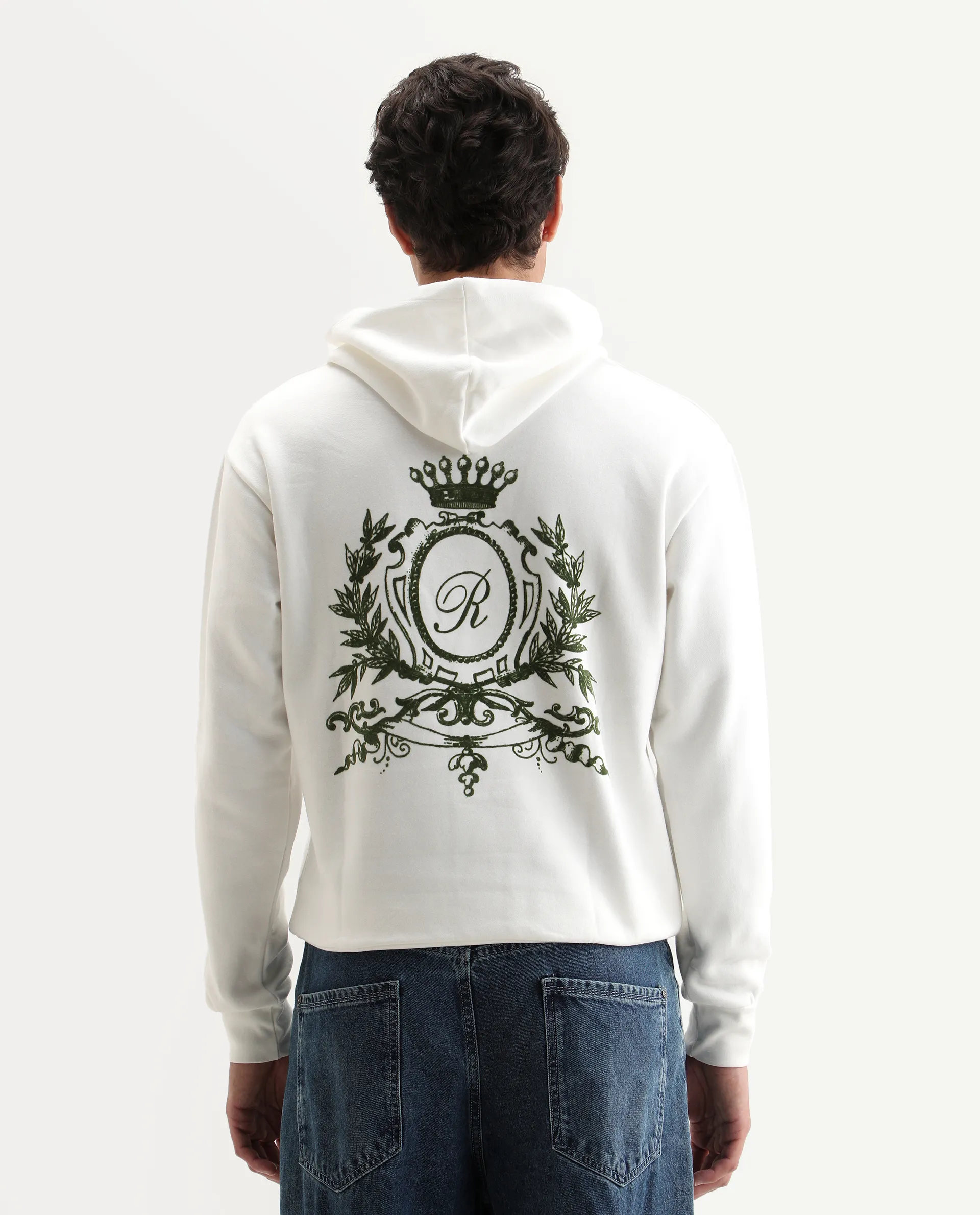 Rare Rabbit Men's Kant Off White Cotton Blend Graphic Print Boxy Fit Full Sleeve Hooded Sweatshirt - Image 7