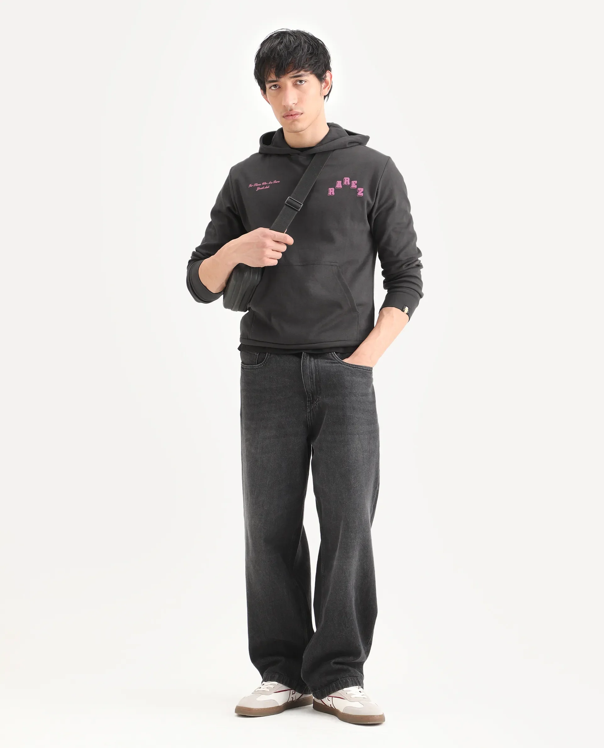 Rare Rabbit Men's Kany-1 Dark Grey Cotton Graphic Print Regular Fit Full Sleeve Hooded Sweatshirt - Image 2