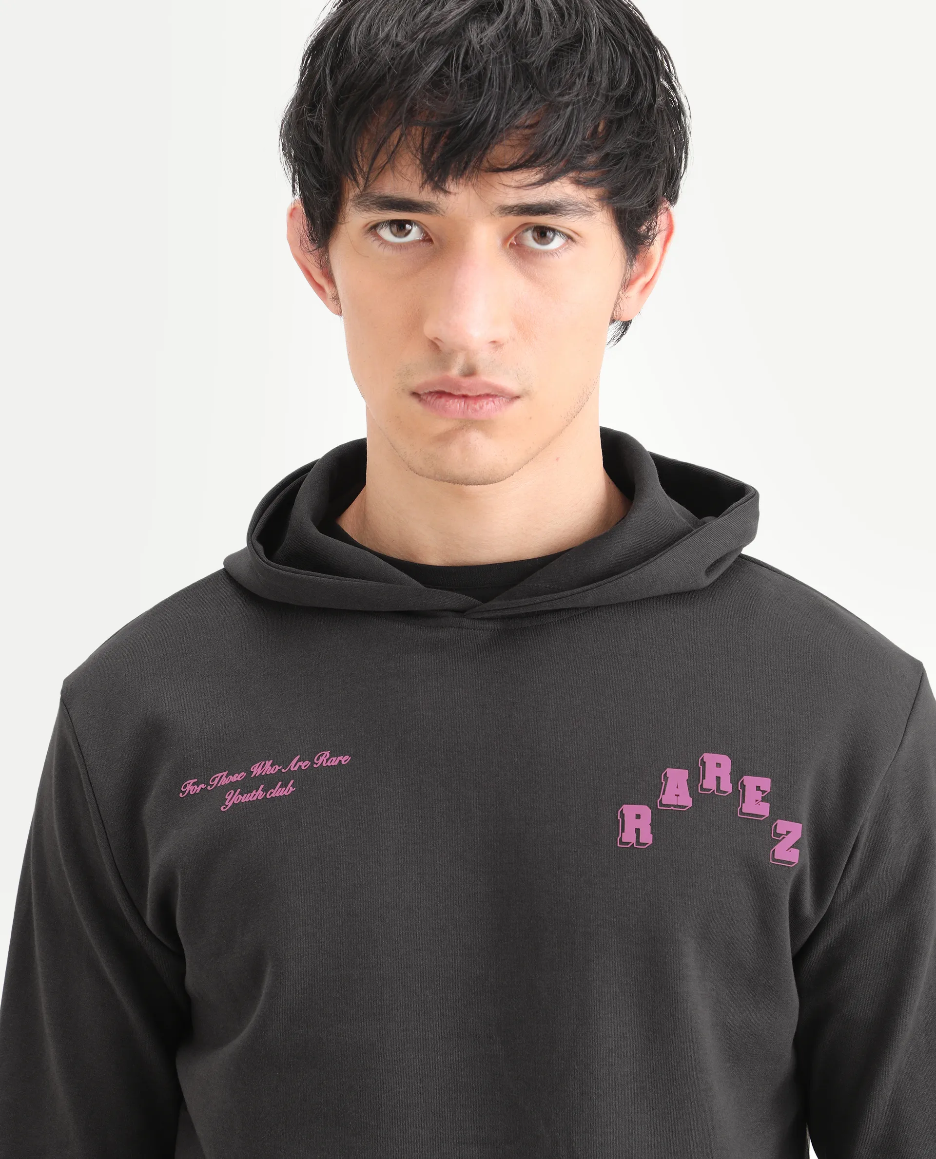 Rare Rabbit Men's Kany-1 Dark Grey Cotton Graphic Print Regular Fit Full Sleeve Hooded Sweatshirt - Image 4