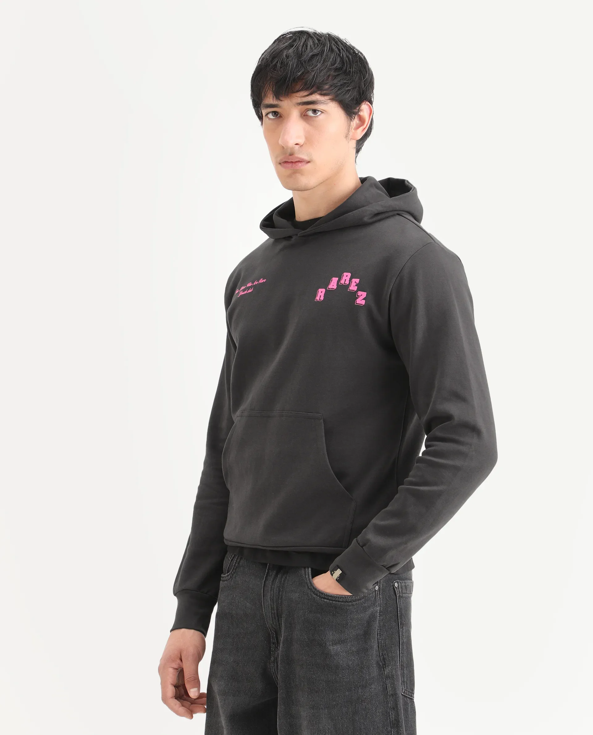 Rare Rabbit Men's Kany-1 Dark Grey Cotton Graphic Print Regular Fit Full Sleeve Hooded Sweatshirt - Image 5