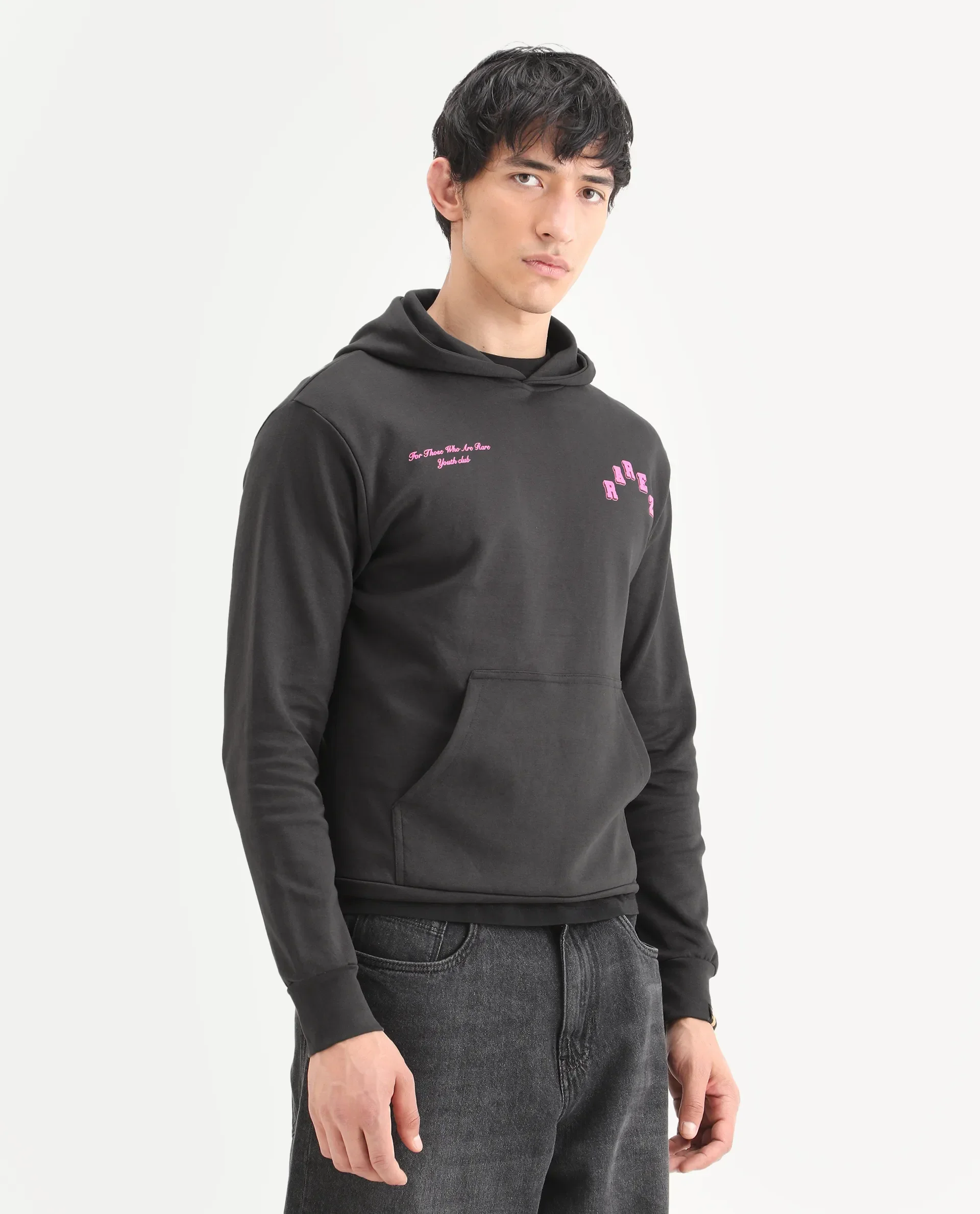 Rare Rabbit Men's Kany-1 Dark Grey Cotton Graphic Print Regular Fit Full Sleeve Hooded Sweatshirt - Image 6