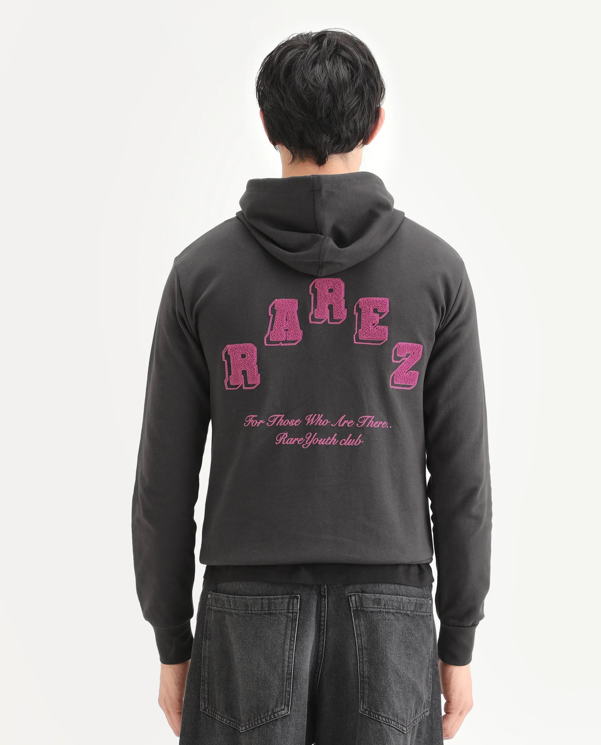 Rare Rabbit Men's Kany-1 Dark Grey Cotton Graphic Print Regular Fit Full Sleeve Hooded Sweatshirt - Image 7