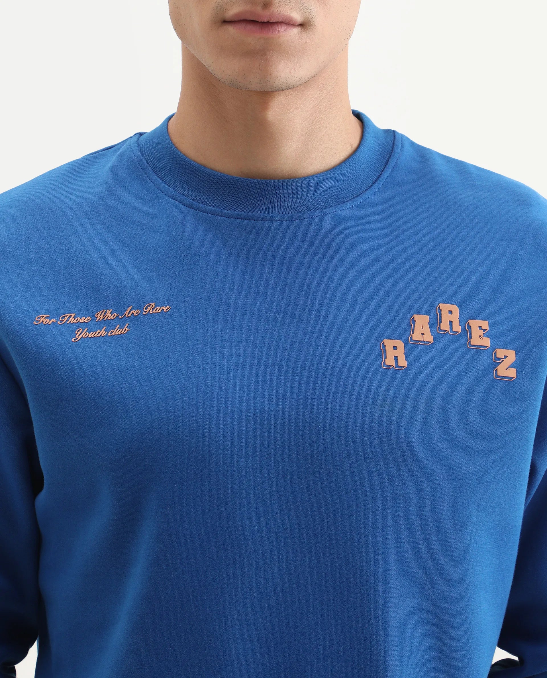 Rare Rabbit Men's Kany-2 Blue Cotton Embroidered Regular Fit Full Sleeve Crew Neck Sweatshirt - Image 4