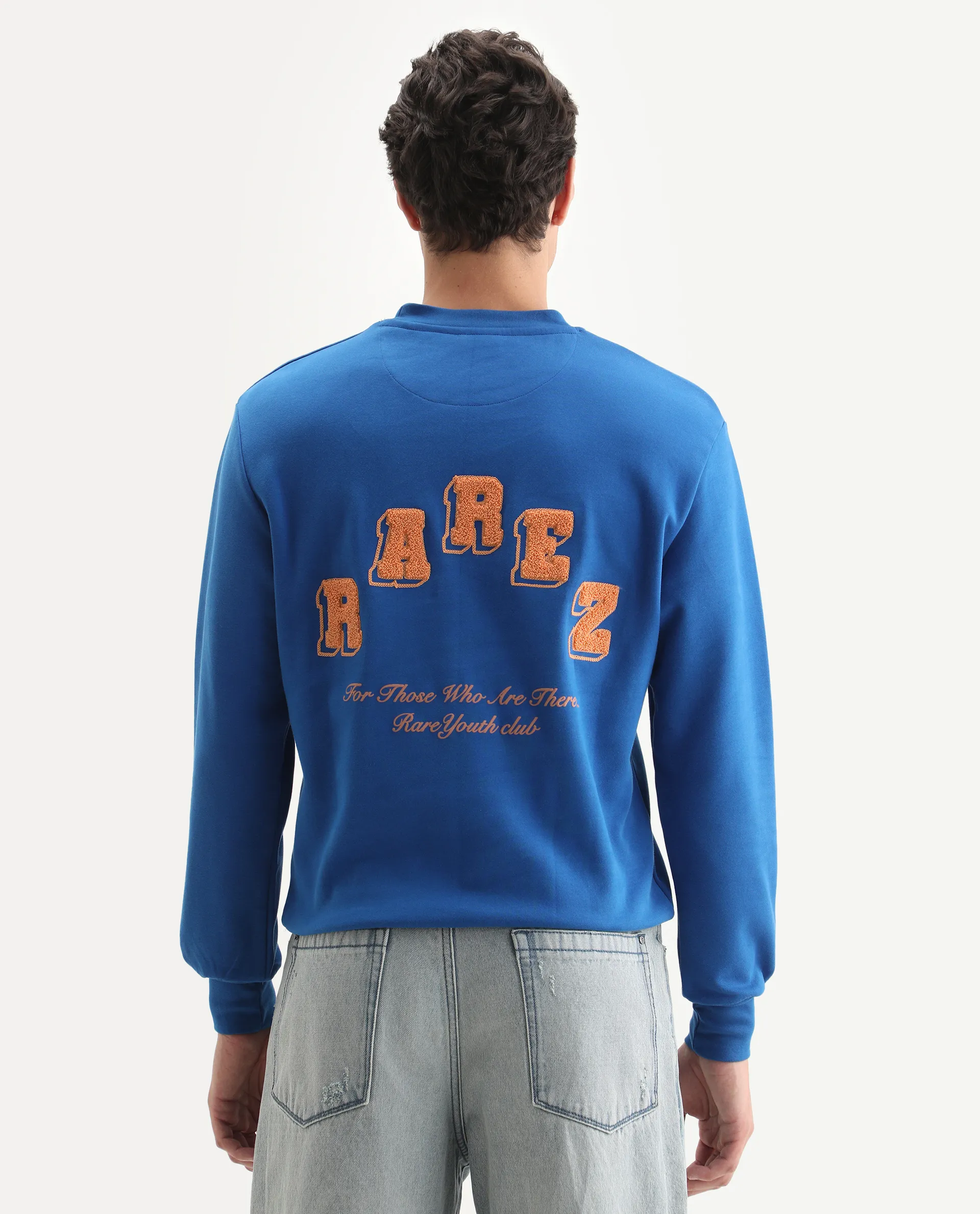 Rare Rabbit Men's Kany-2 Blue Cotton Embroidered Regular Fit Full Sleeve Crew Neck Sweatshirt - Image 7